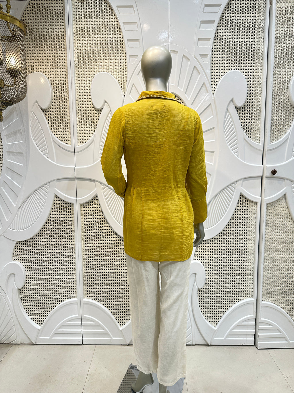 Mustard Yellow Floral Embroidered Shirt Co-Ord Set