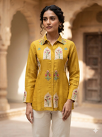 Mustard Yellow Floral Embroidered Shirt Co-Ord Set