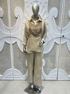 Champagne Beige Embellished Layered Co-Ord Set
