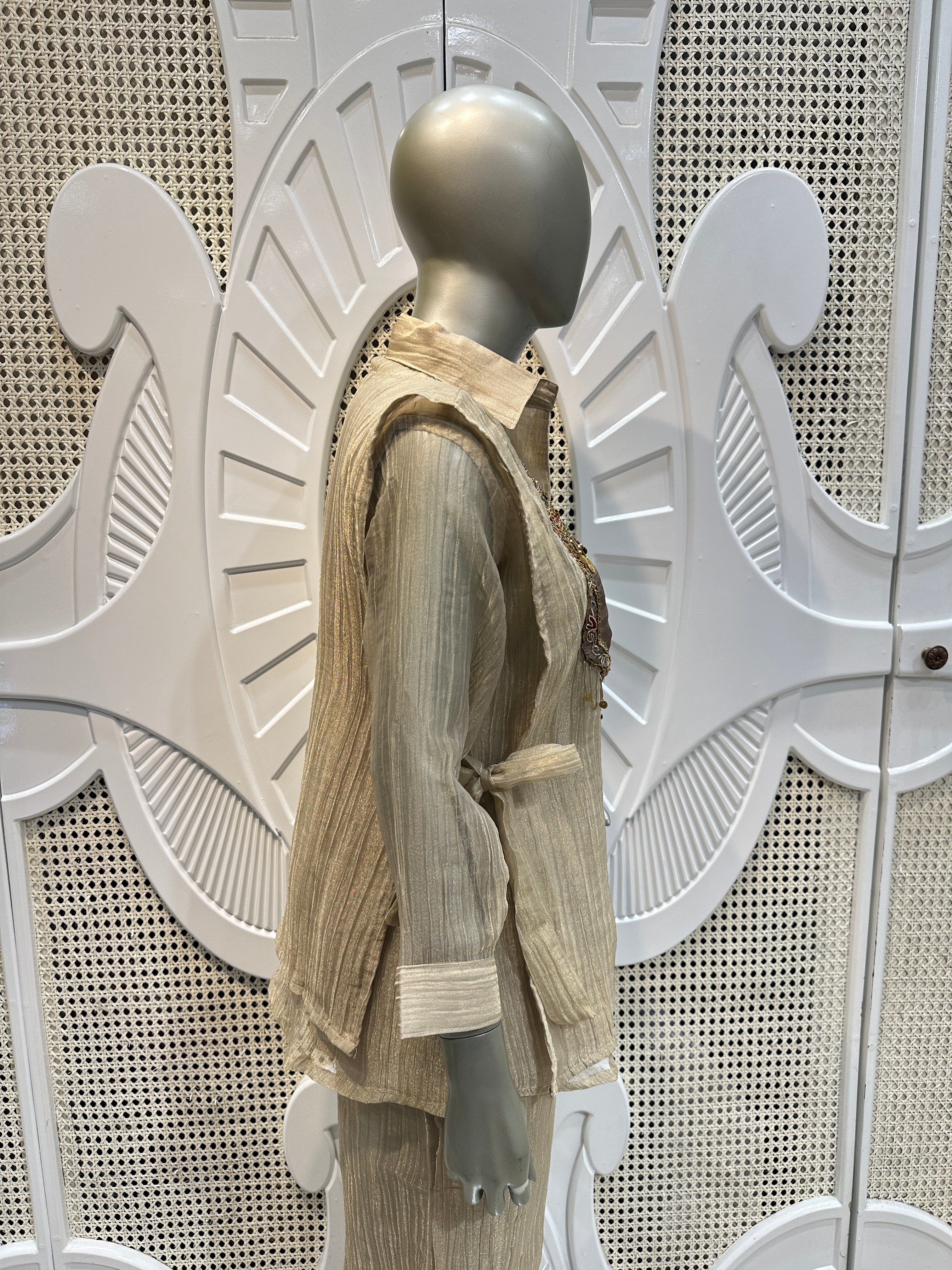 Champagne Beige Embellished Layered Co-Ord Set