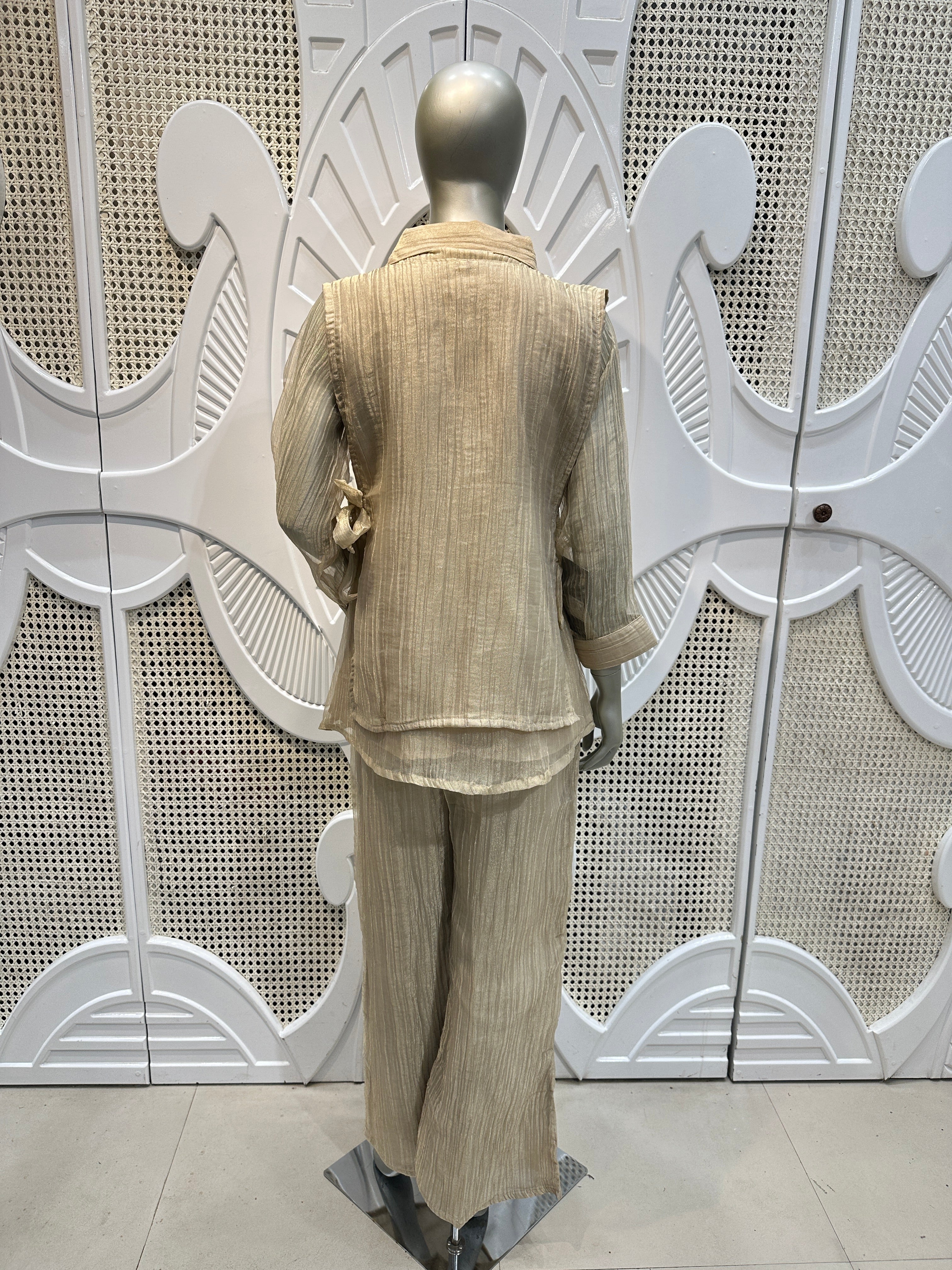 Champagne Beige Embellished Layered Co-Ord Set