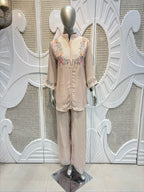 Blush Taupe Embroidered Shirt Co-Ord Set