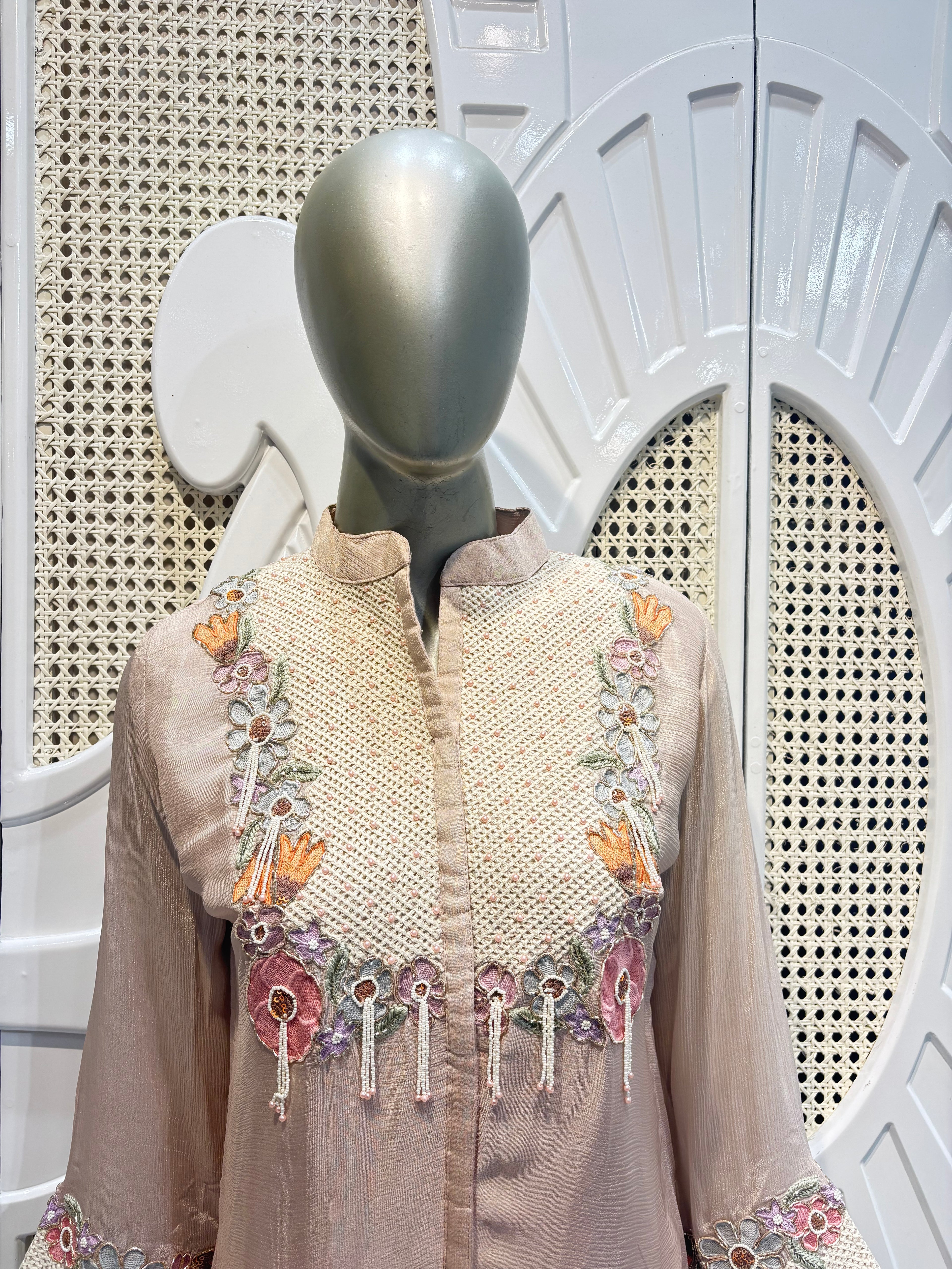 Blush Taupe Embroidered Shirt Co-Ord Set