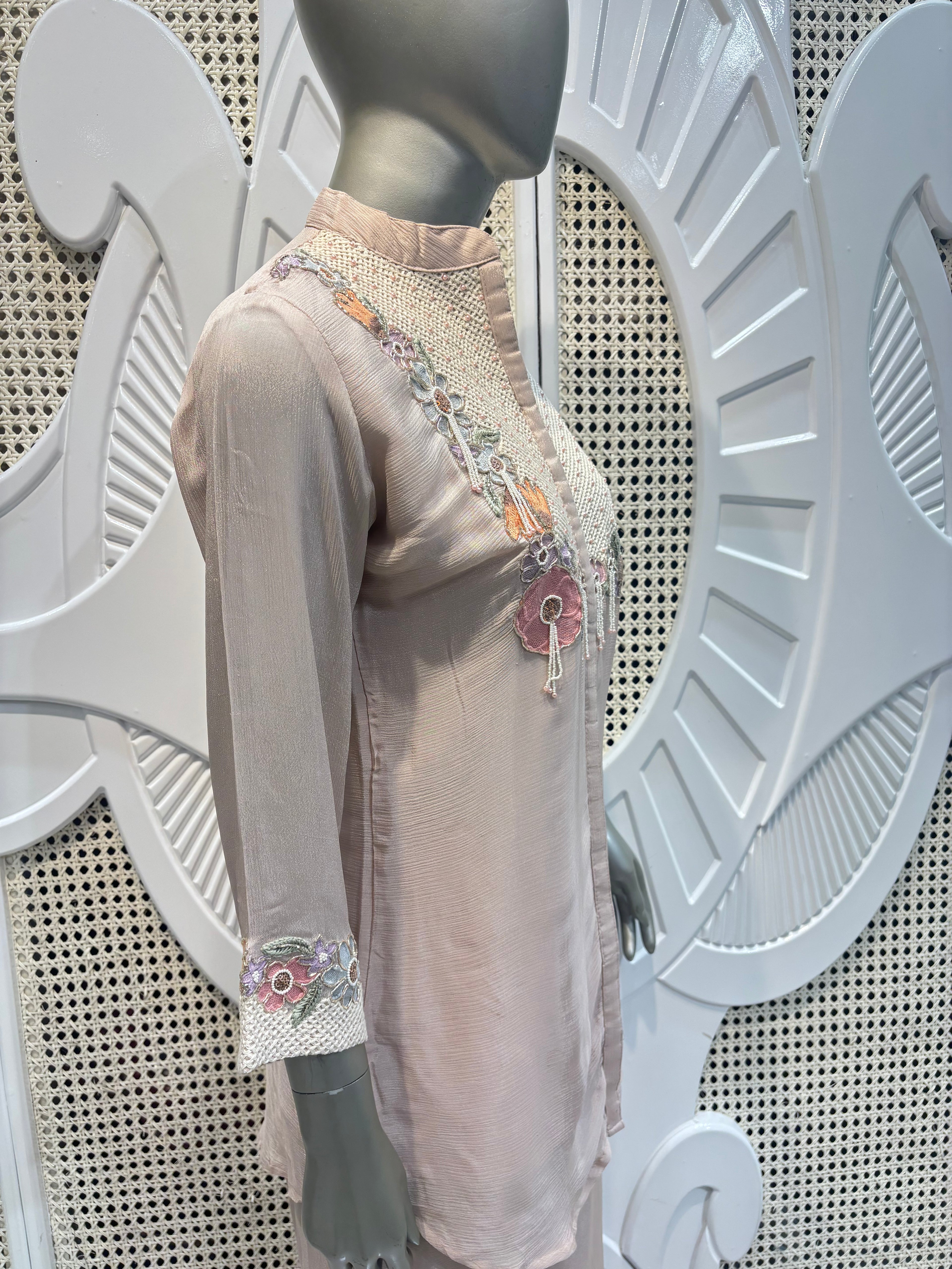 Blush Taupe Embroidered Shirt Co-Ord Set