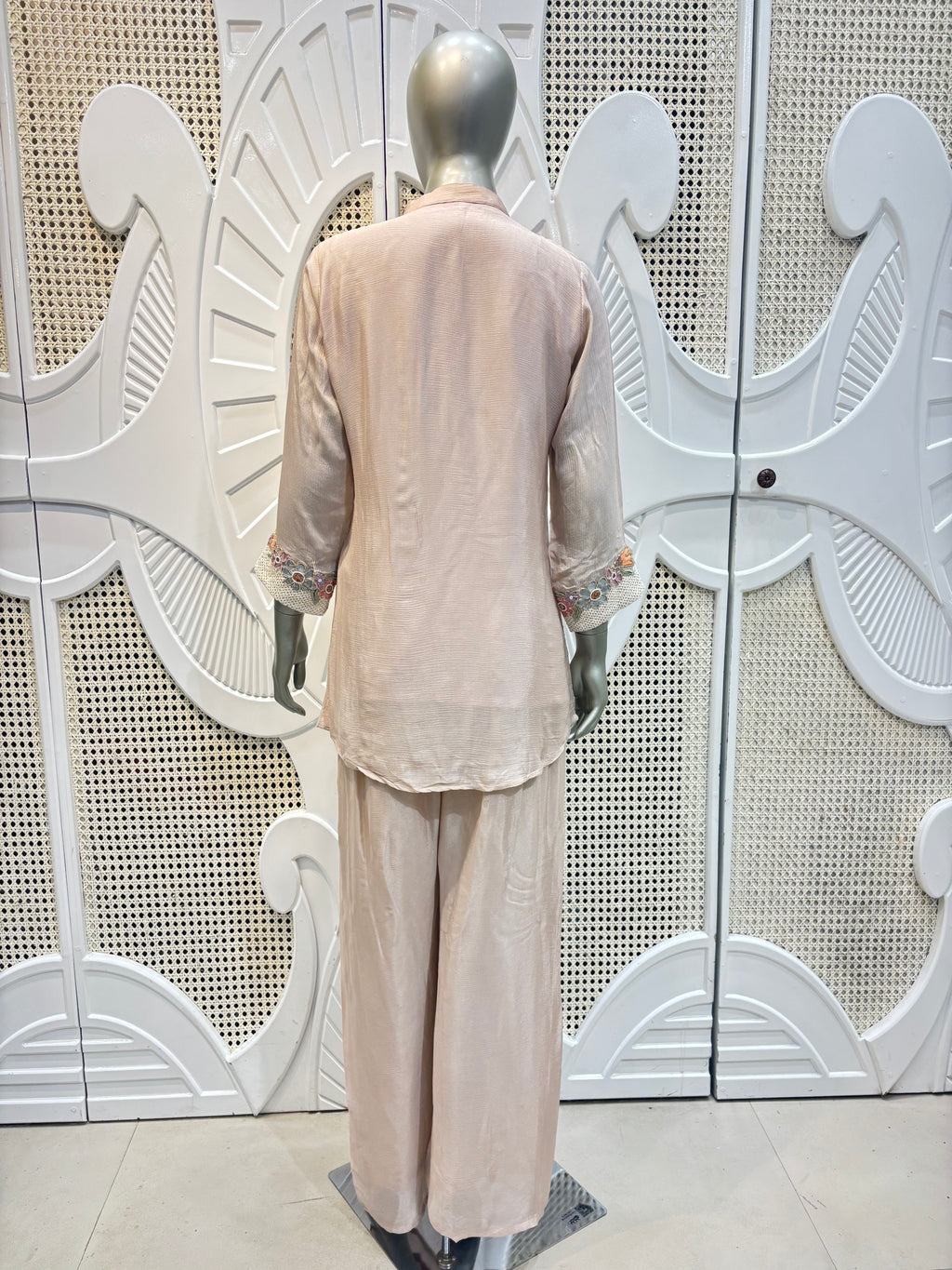 Blush Taupe Embroidered Shirt Co-Ord Set