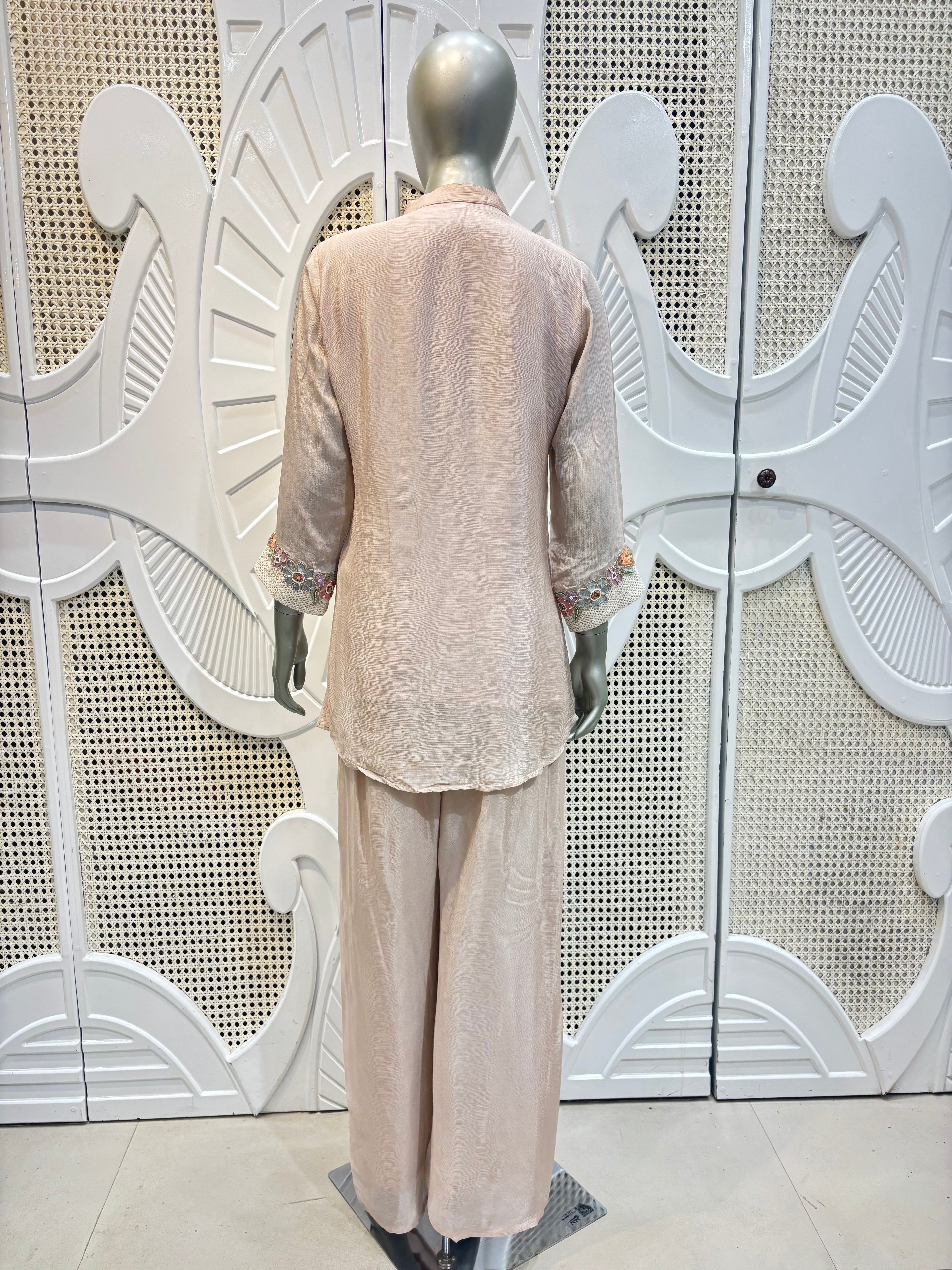Blush Taupe Embroidered Shirt Co-Ord Set