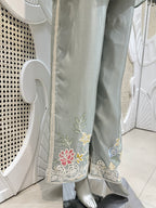 Sage Green Floral Embroidered Shirt Co-Ord Set