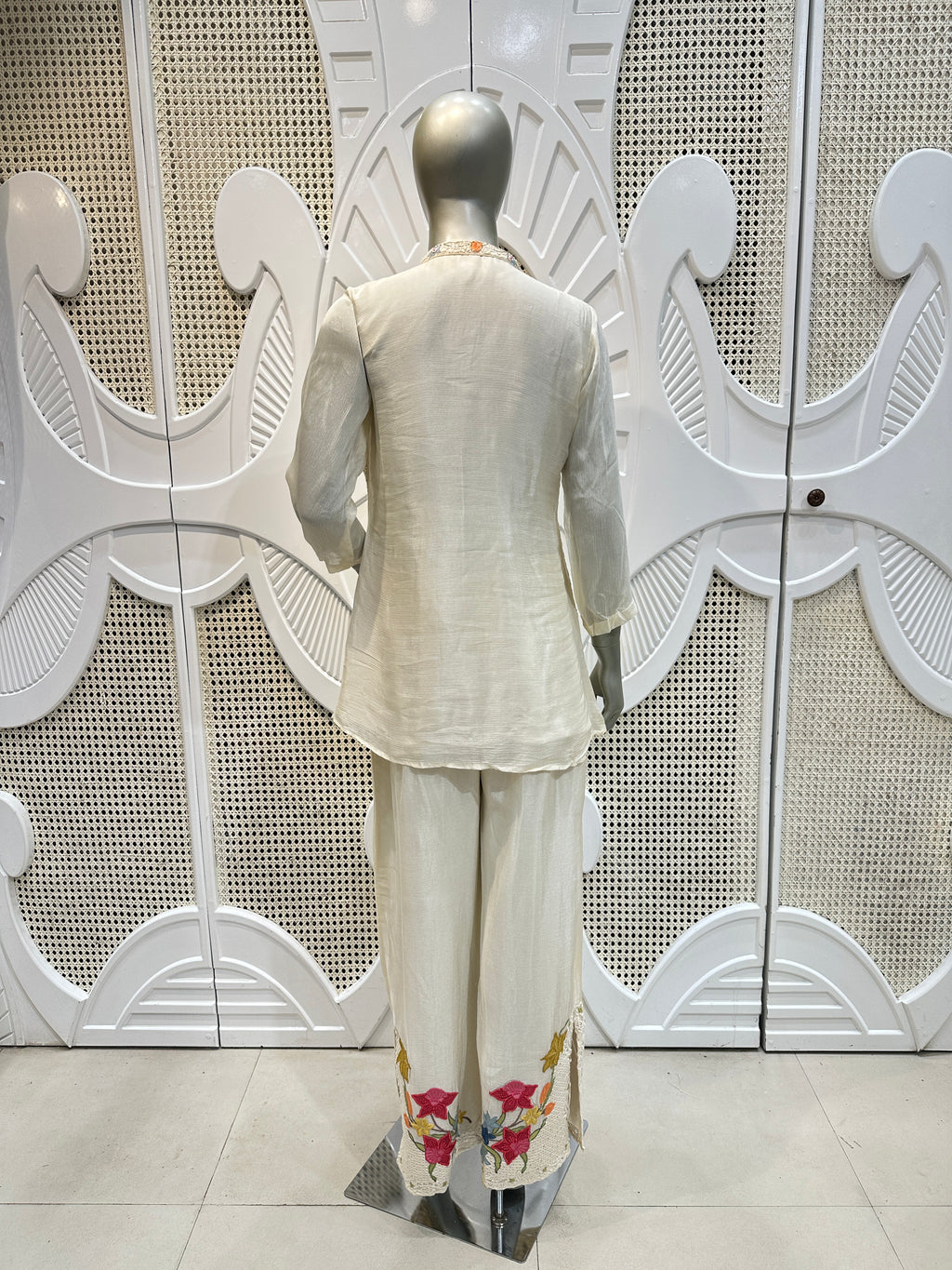 Ivory Floral Embroidered Three-Piece Co-Ord Set