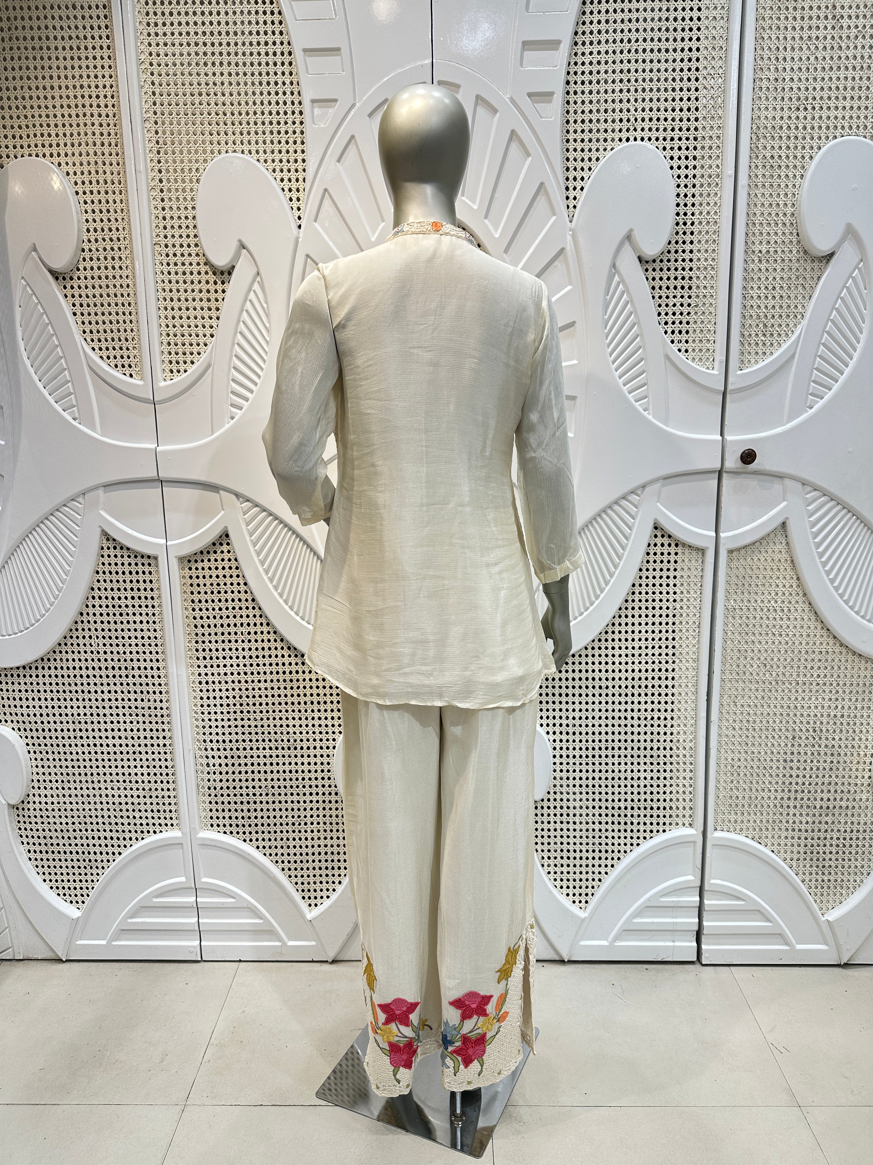 Ivory Floral Embroidered Three-Piece Co-Ord Set