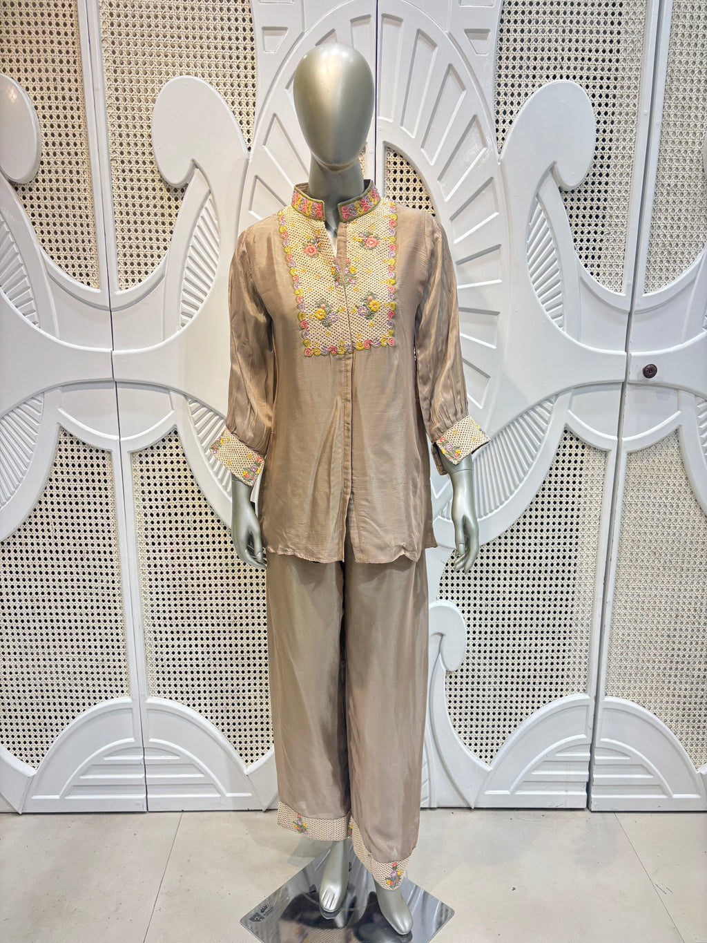 Mocha Brown Embellished Shirt Co-Ord Set