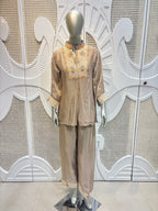 Mocha Brown Embellished Shirt Co-Ord Set