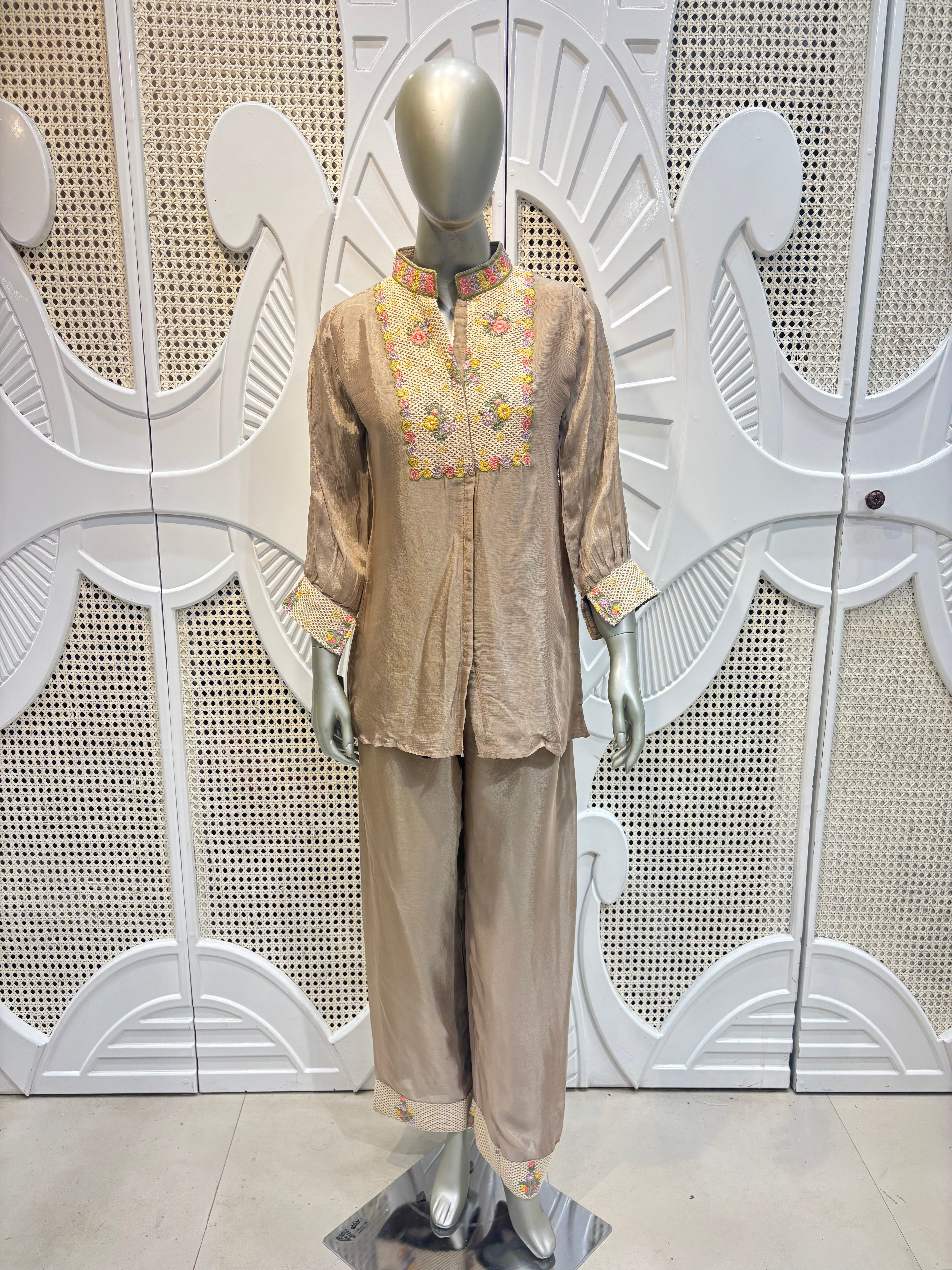 Mocha Brown Embellished Shirt Co-Ord Set