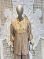 Mocha Brown Embellished Shirt Co-Ord Set