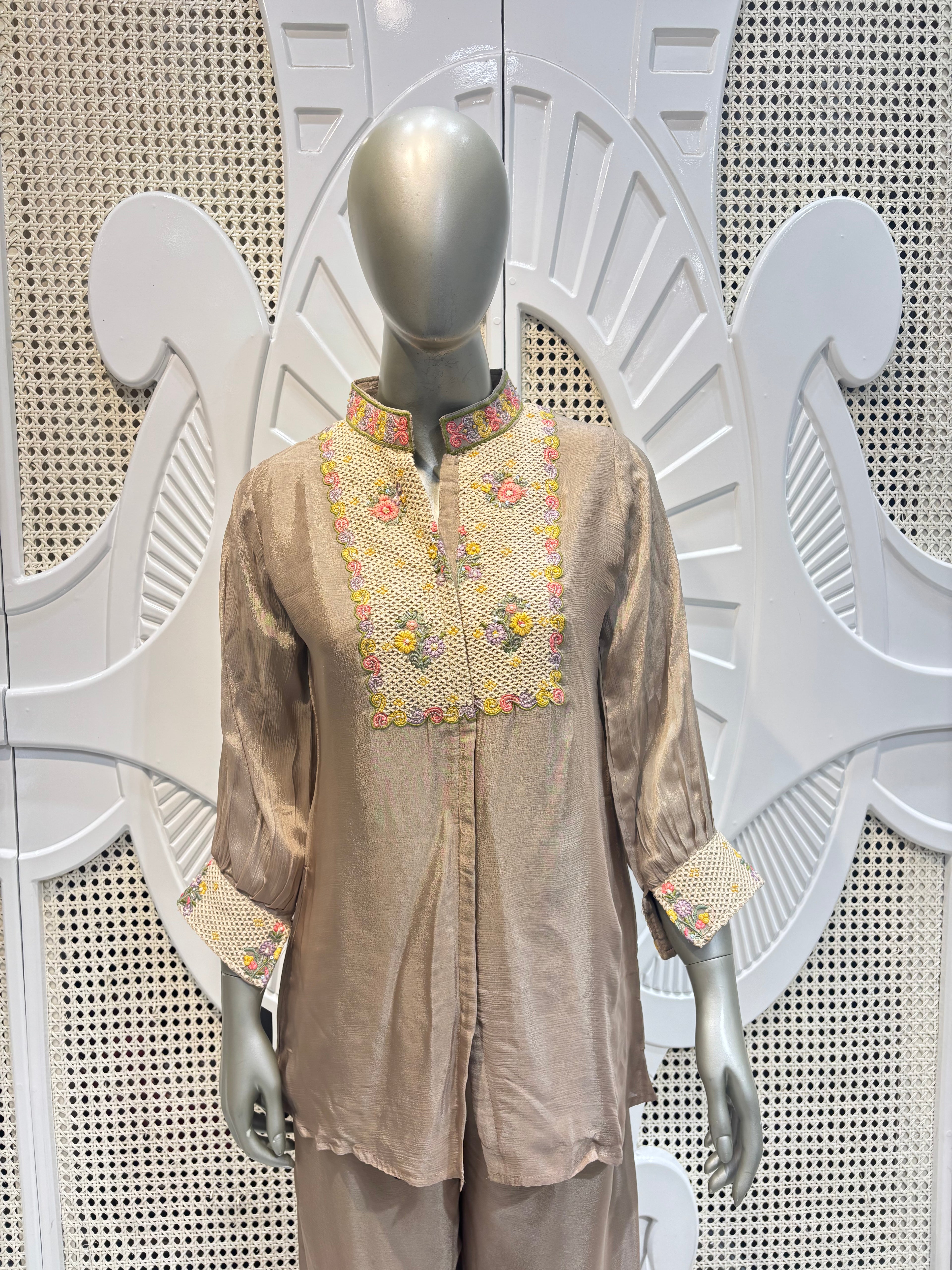 Mocha Brown Embellished Shirt Co-Ord Set