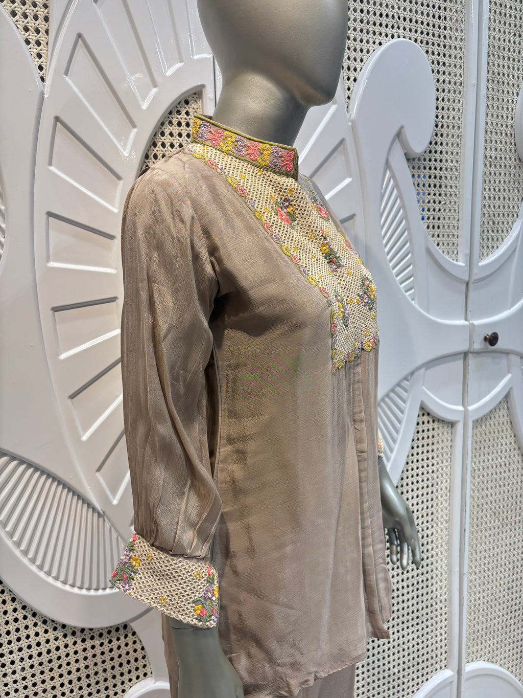 Mocha Brown Embellished Shirt Co-Ord Set