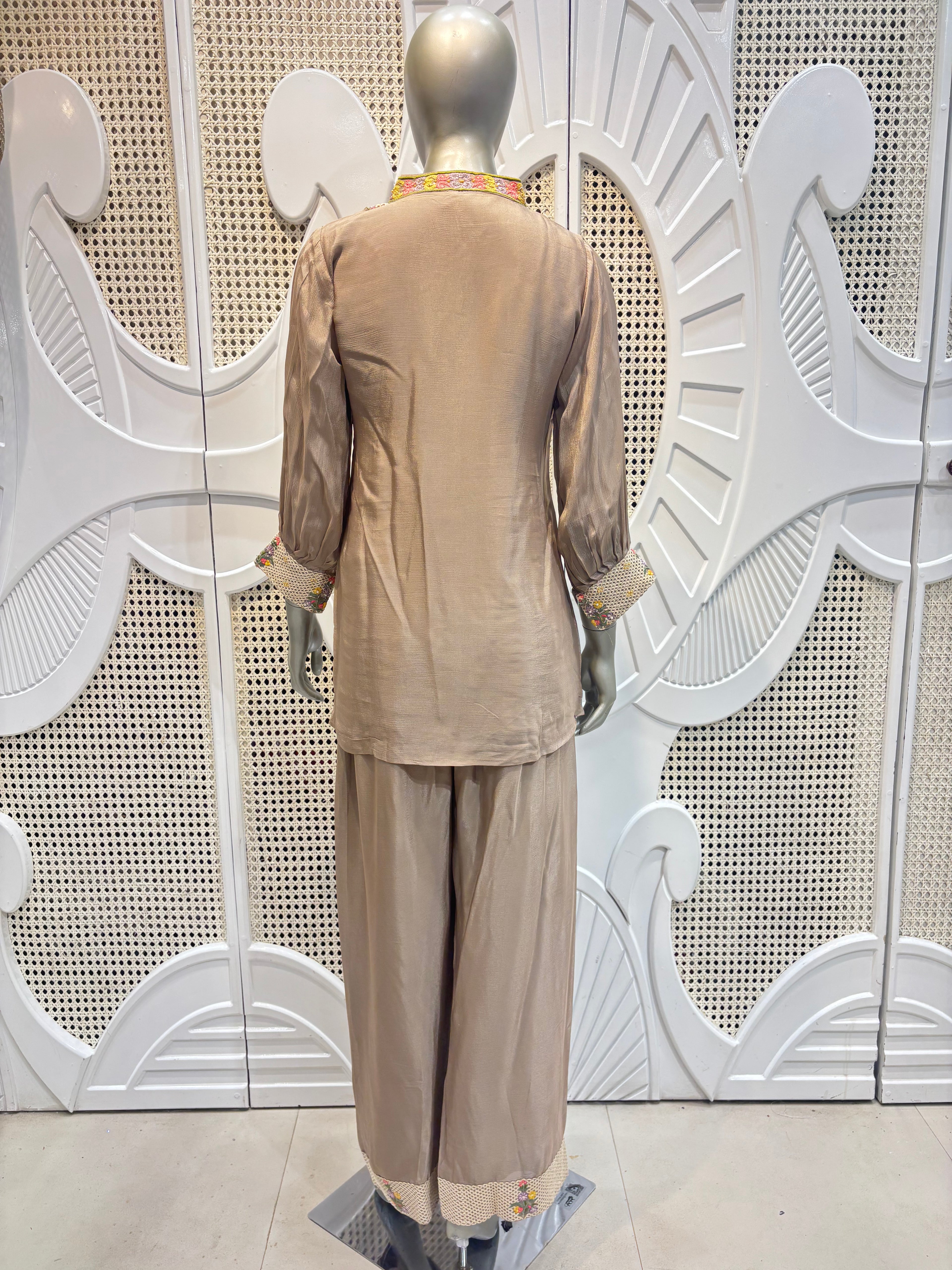 Mocha Brown Embellished Shirt Co-Ord Set