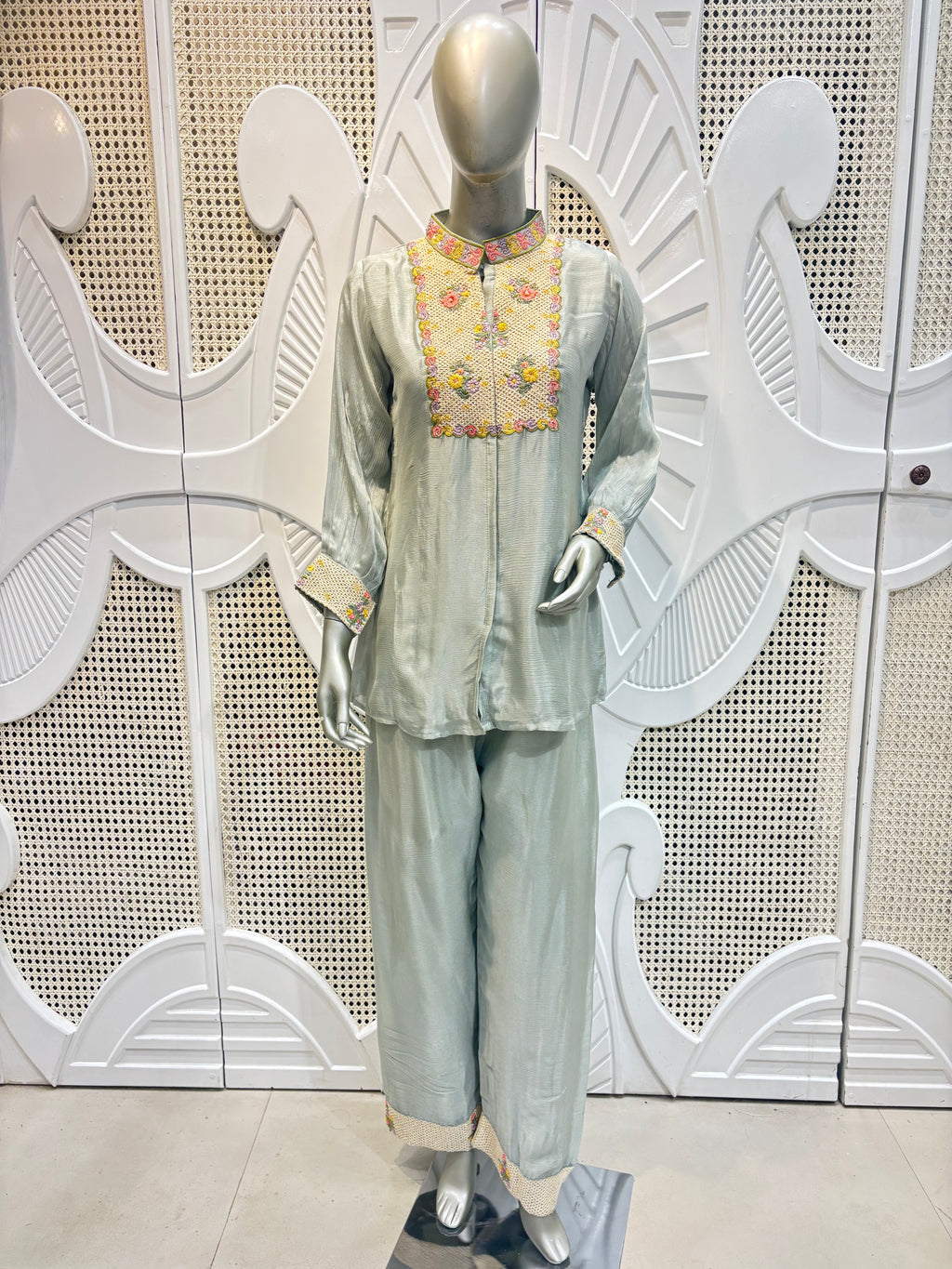 Sage Green Embellished Shirt Co-Ord Set