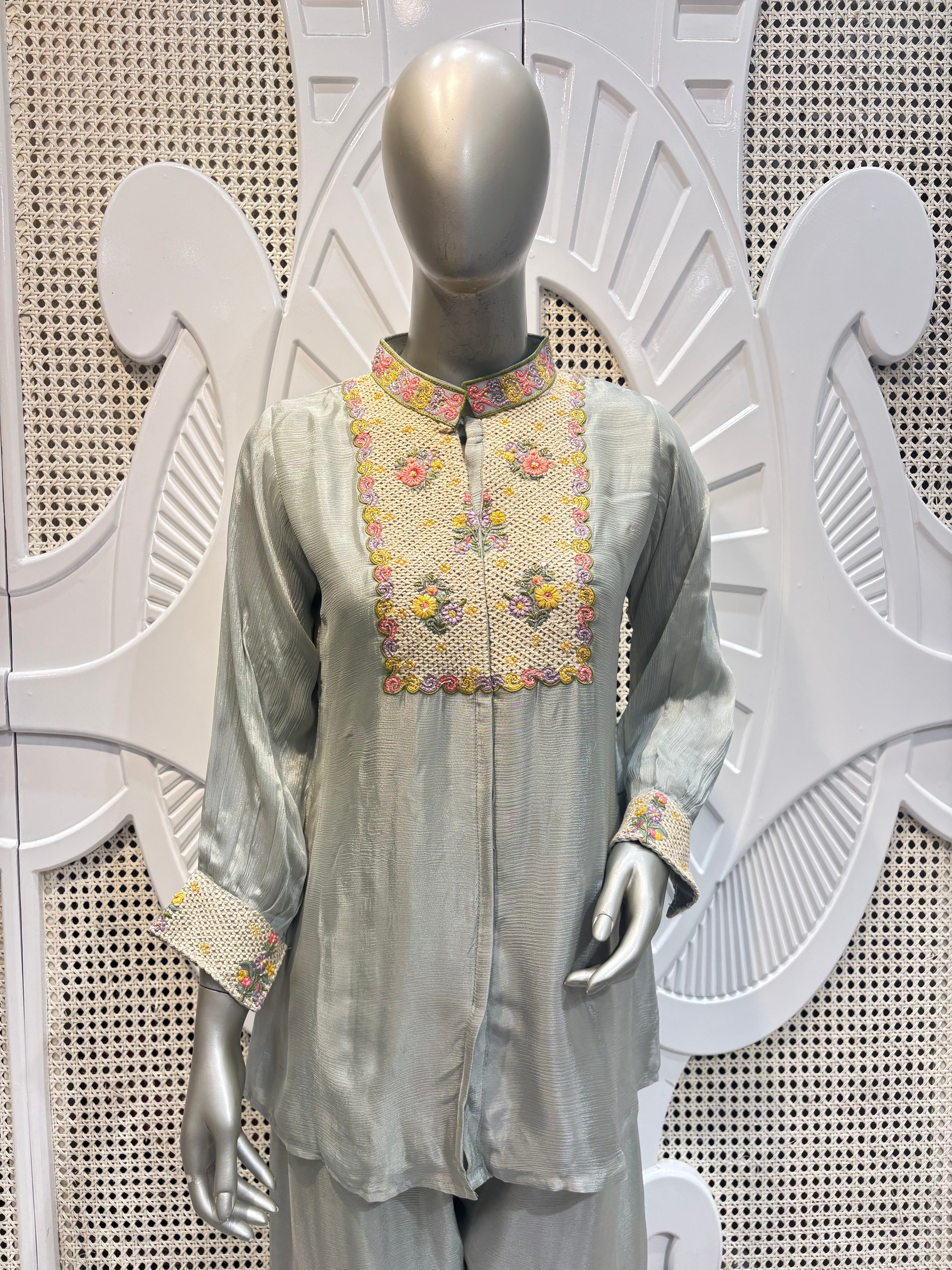 Sage Green Embellished Shirt Co-Ord Set