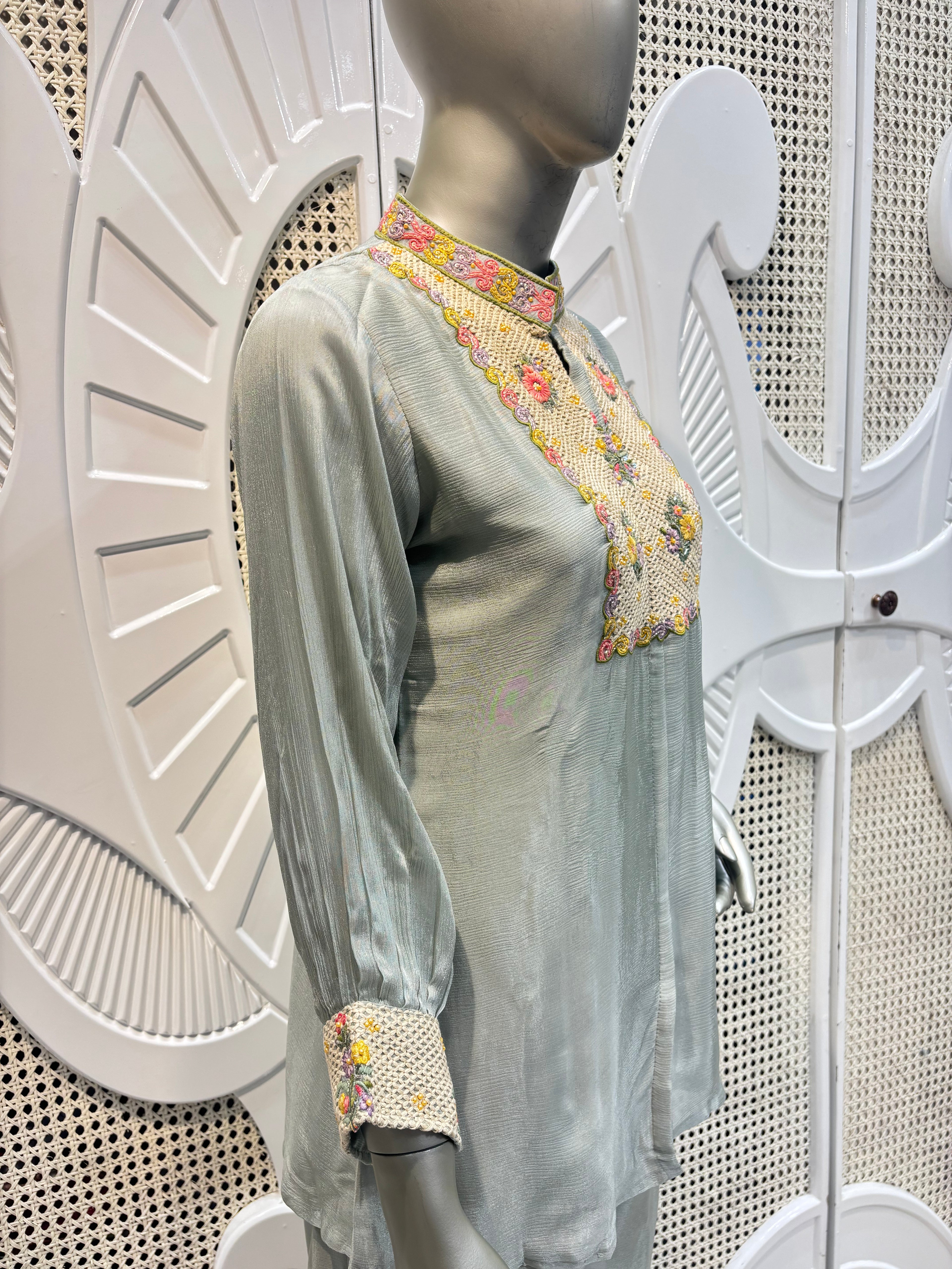 Sage Green Embellished Shirt Co-Ord Set
