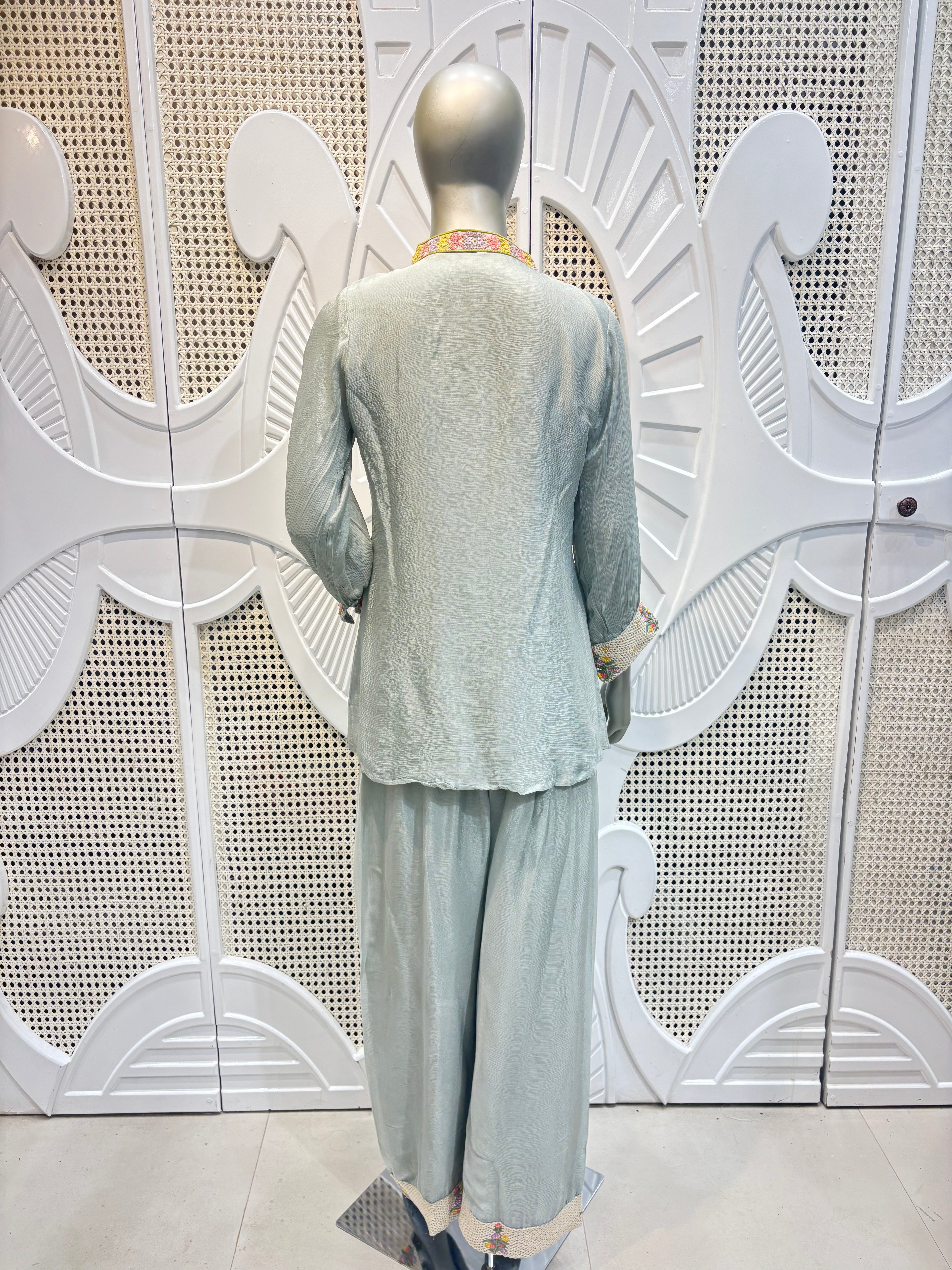 Sage Green Embellished Shirt Co-Ord Set