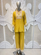Mustard Yellow Embellished Shirt Co-Ord Set