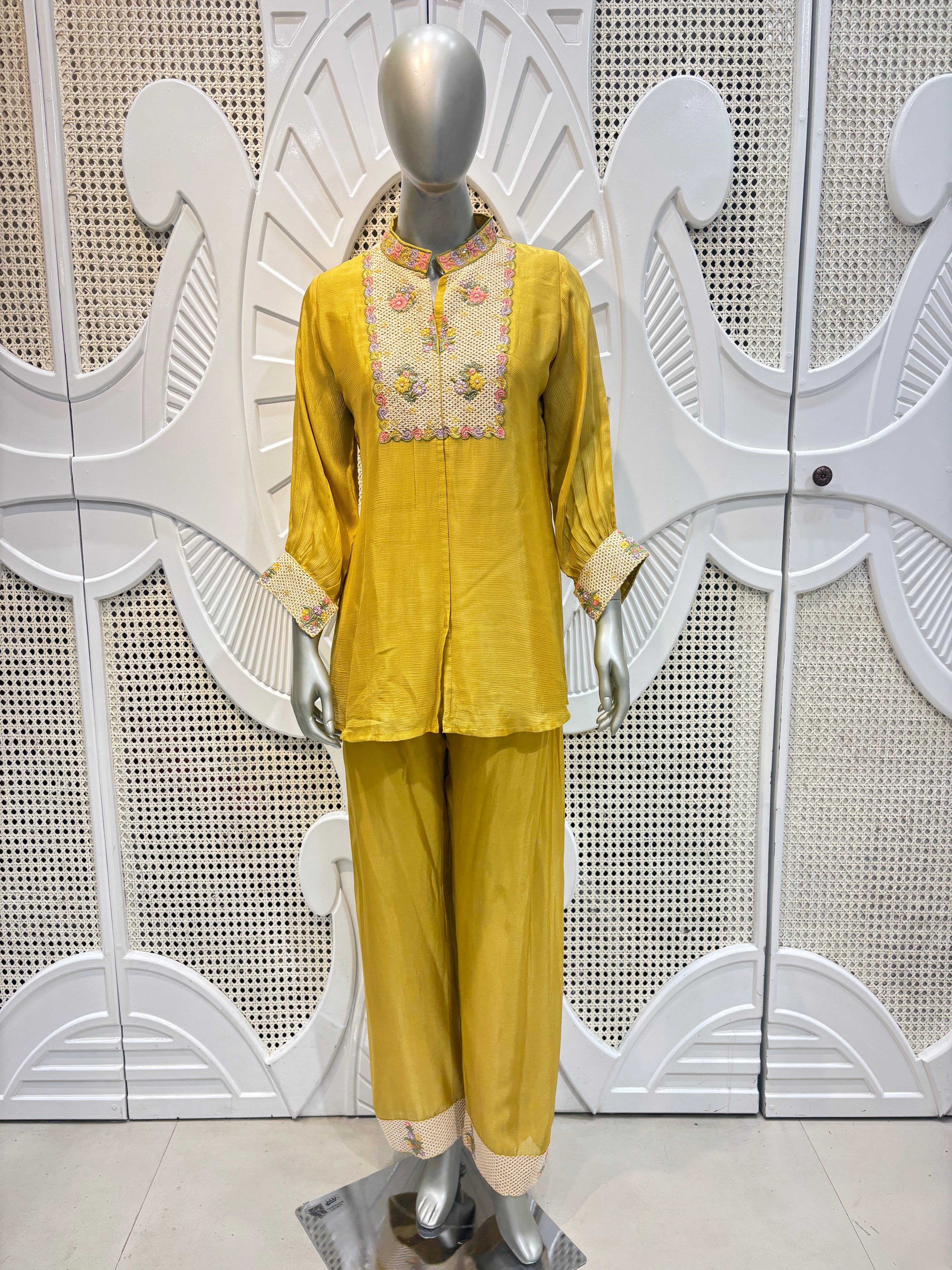 Mustard Yellow Embellished Shirt Co-Ord Set