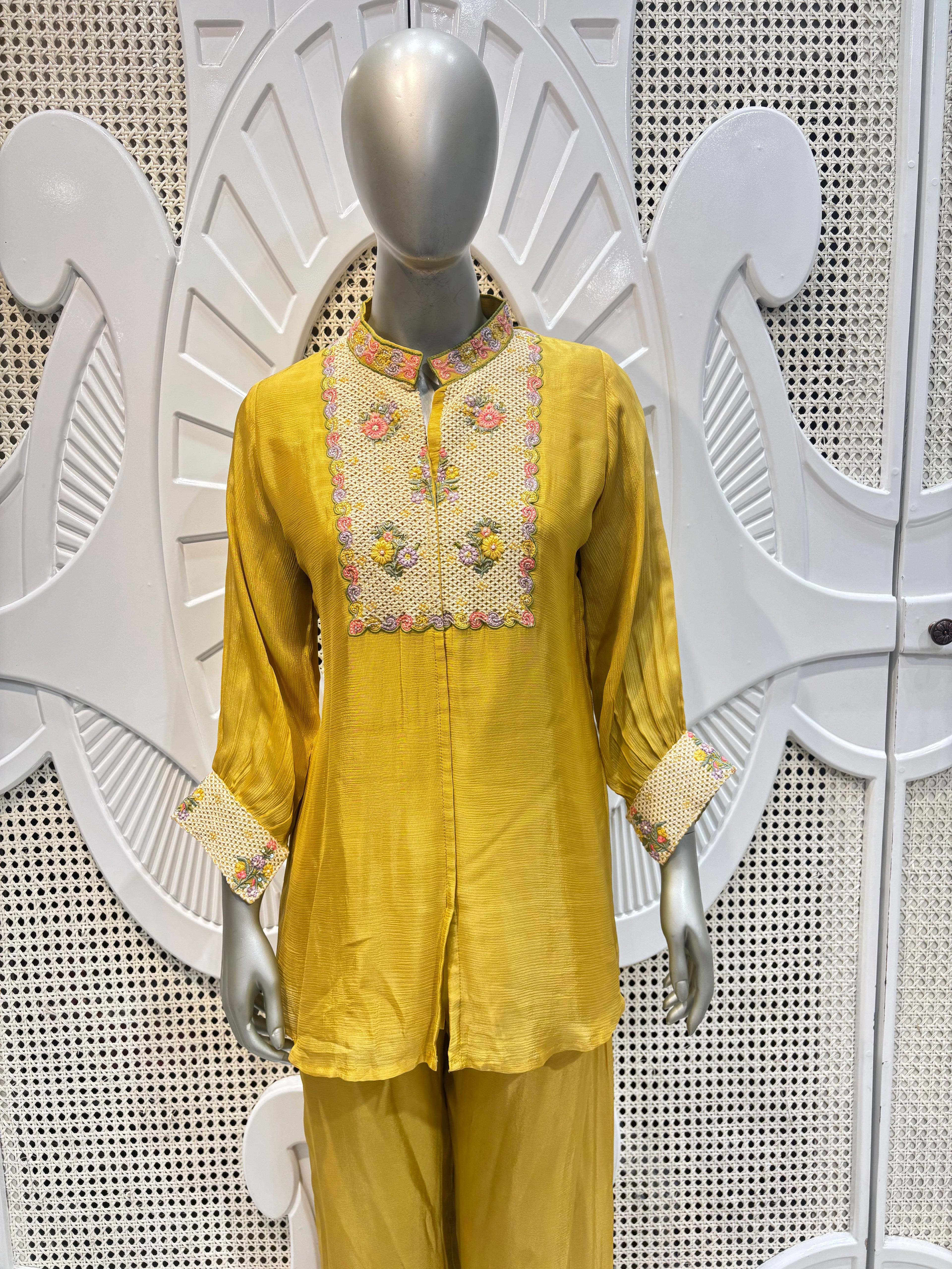 Mustard Yellow Embellished Shirt Co-Ord Set