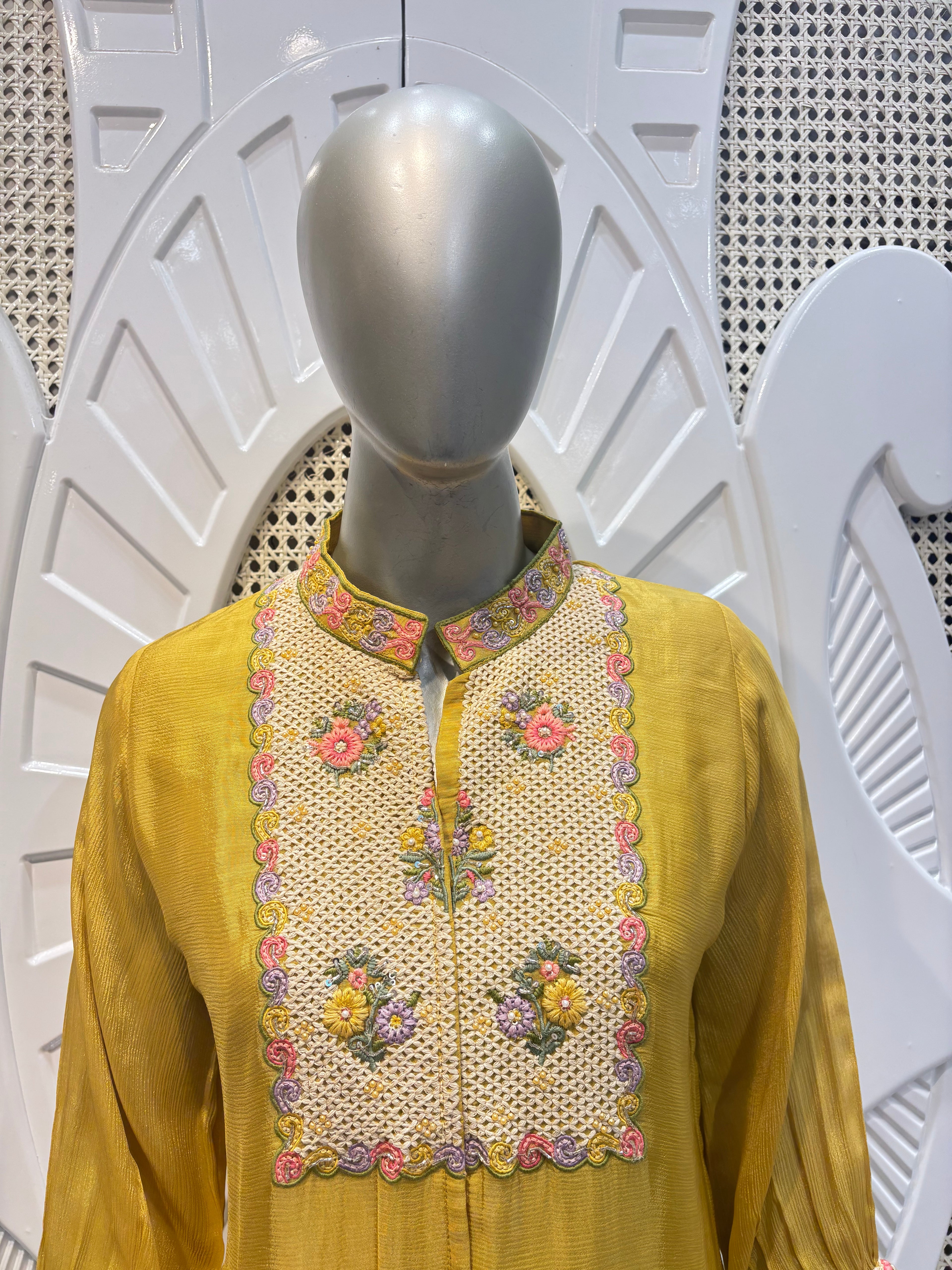 Mustard Yellow Embellished Shirt Co-Ord Set