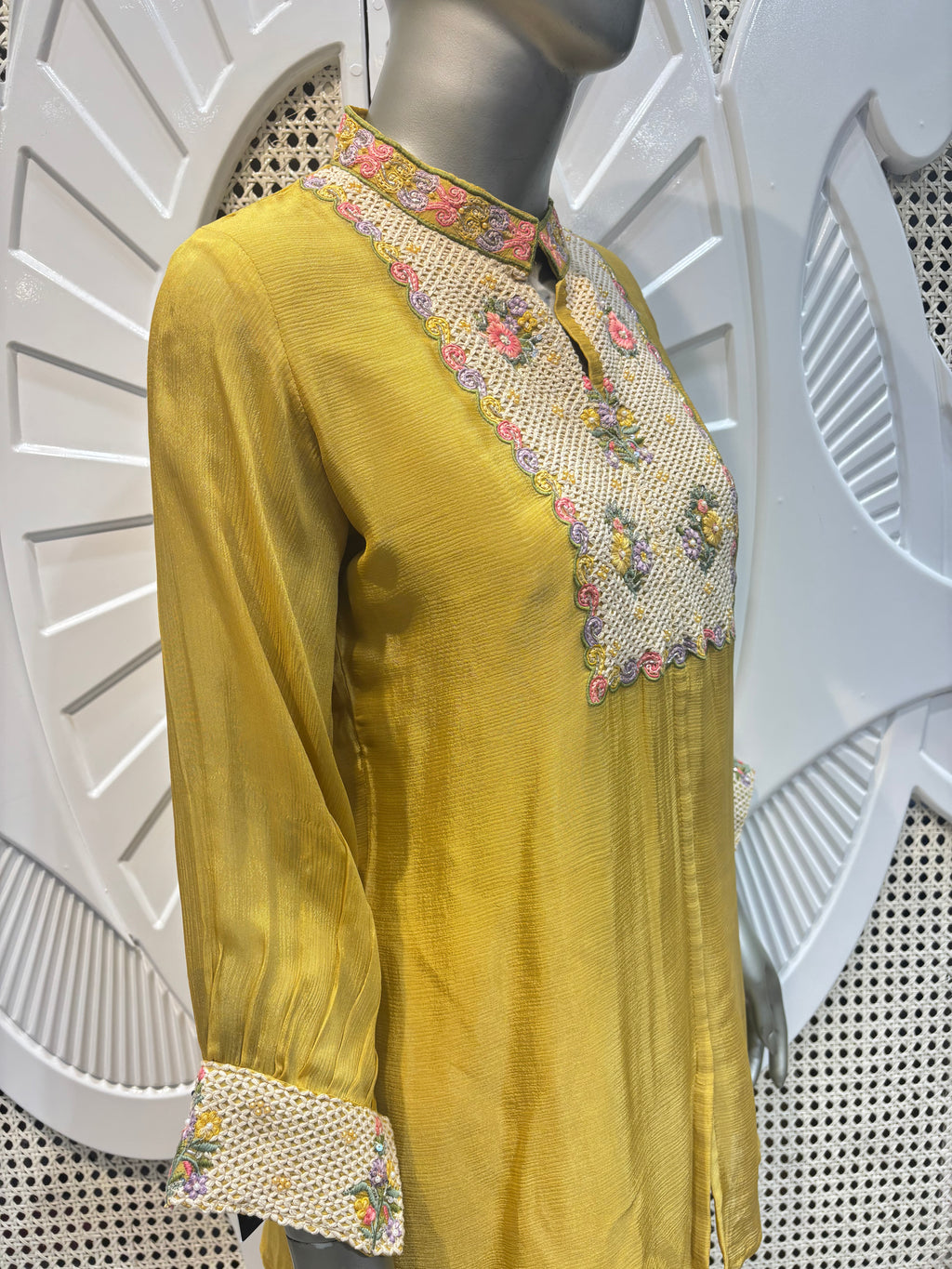 Mustard Yellow Embellished Shirt Co-Ord Set