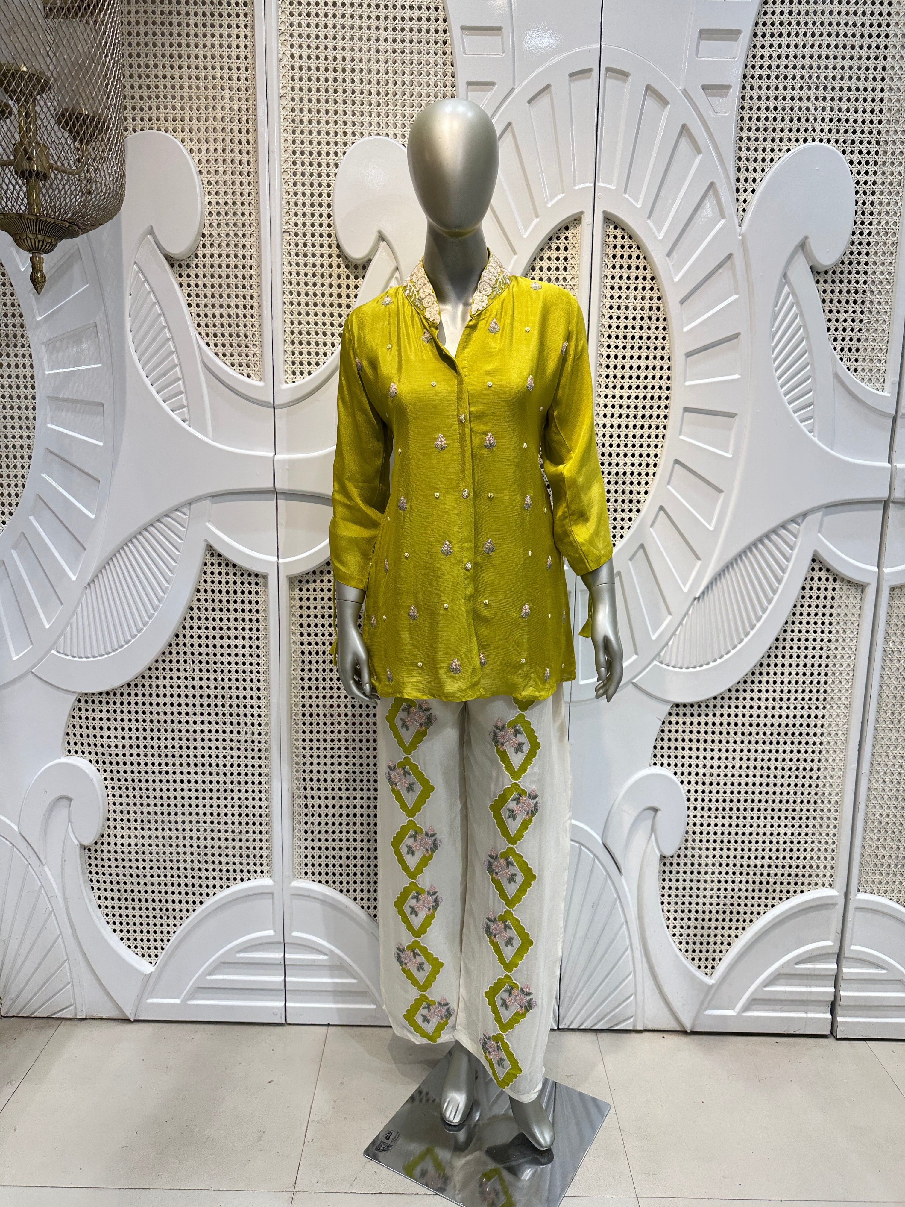 Lime Green Embellished Shirt Co-Ord Set