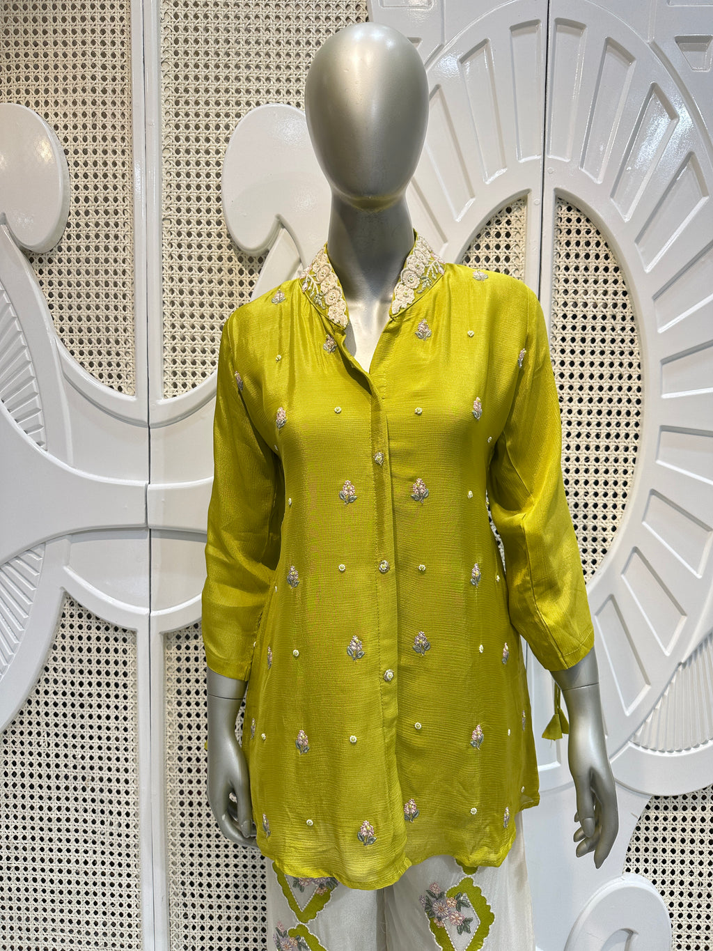 Lime Green Embellished Shirt Co-Ord Set