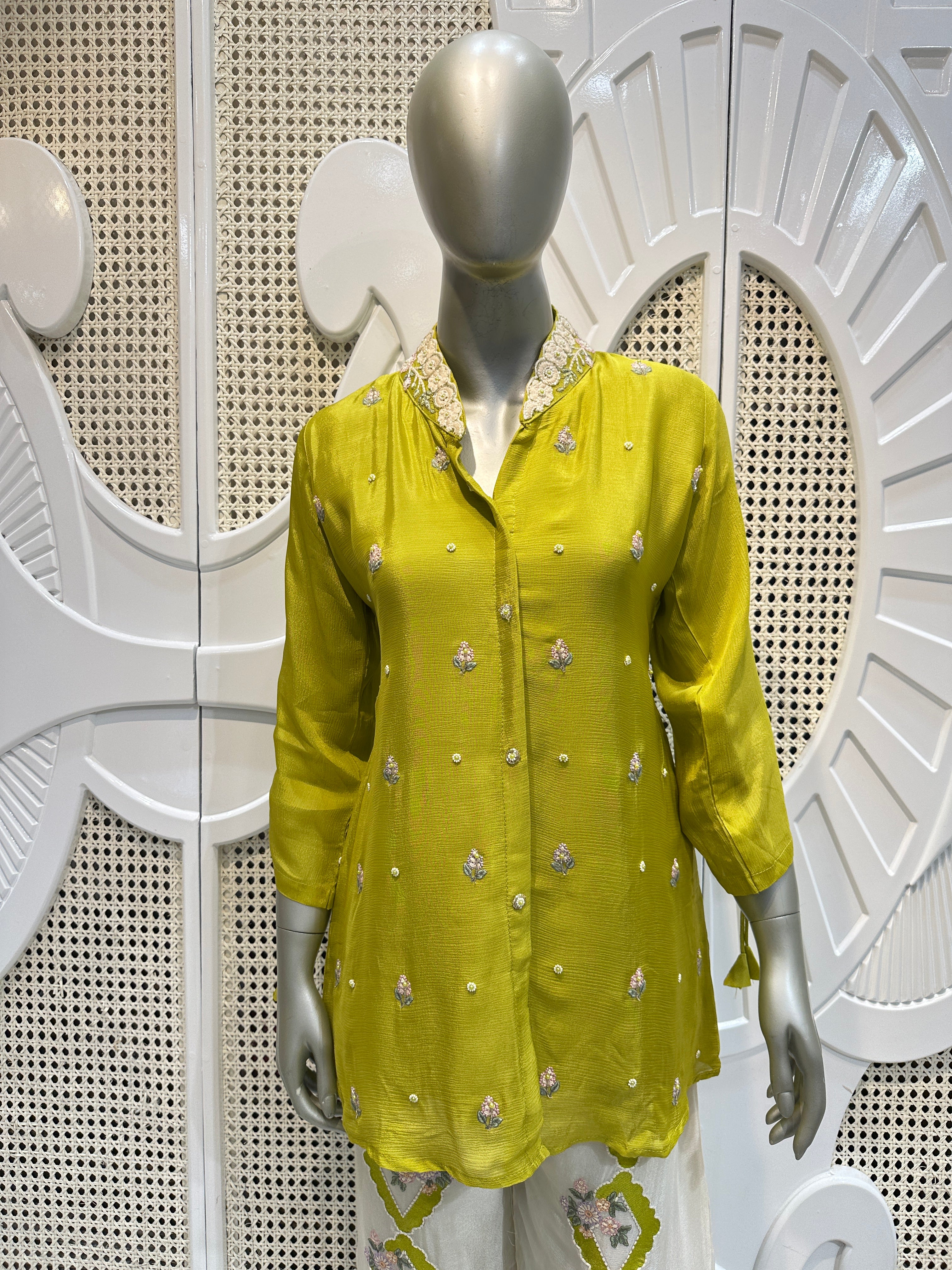 Lime Green Embellished Shirt Co-Ord Set