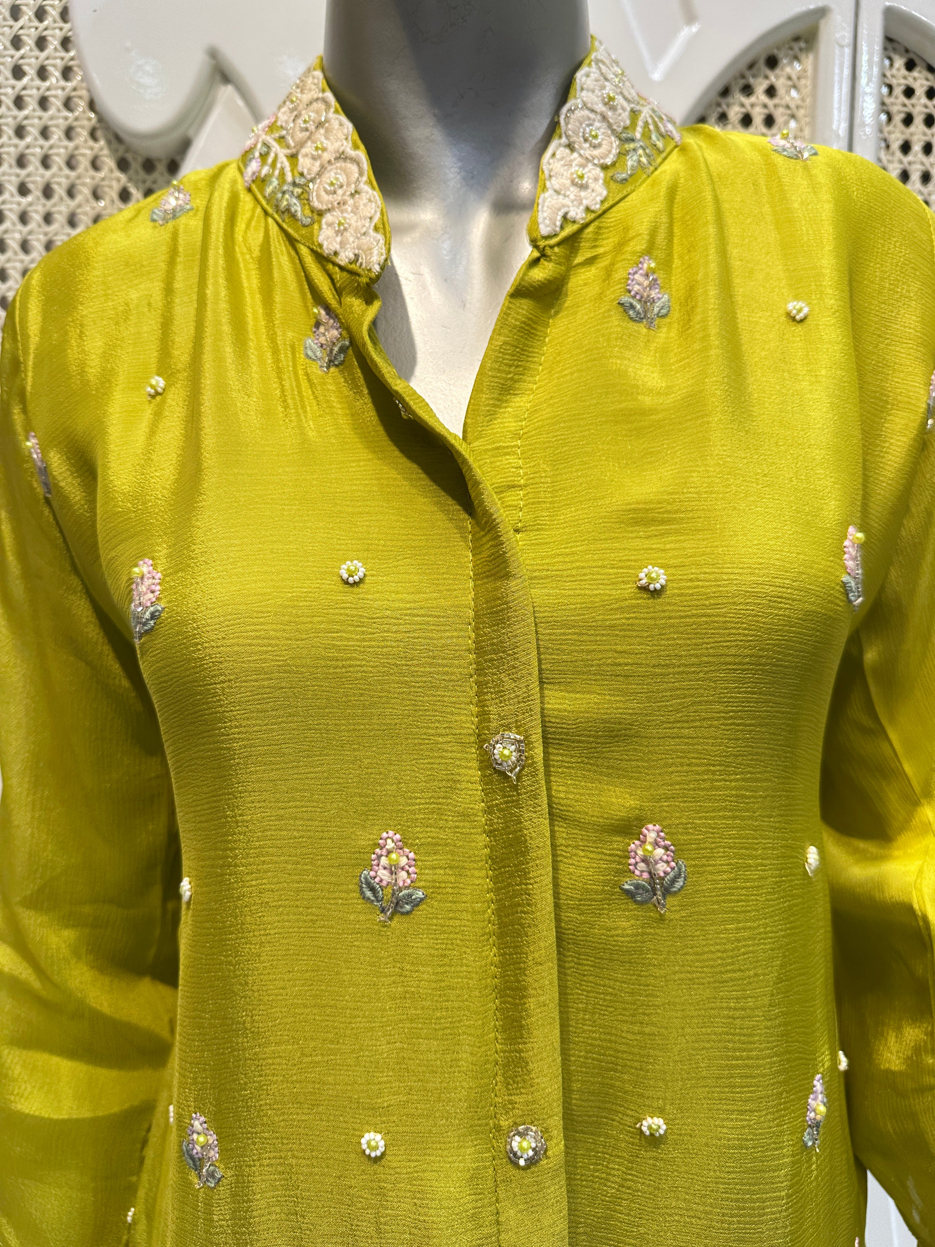 Lime Green Embellished Shirt Co-Ord Set