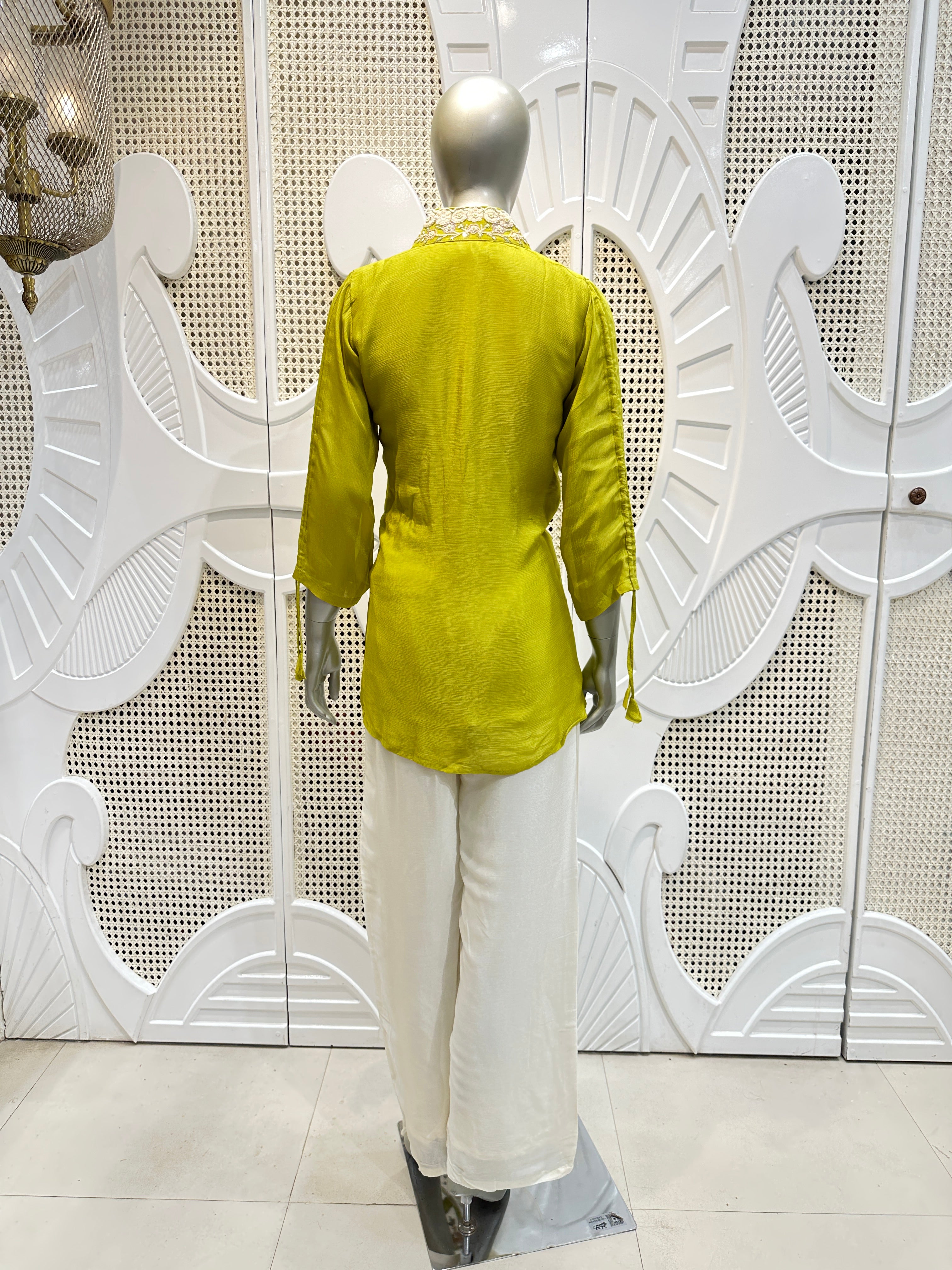 Lime Green Embellished Shirt Co-Ord Set