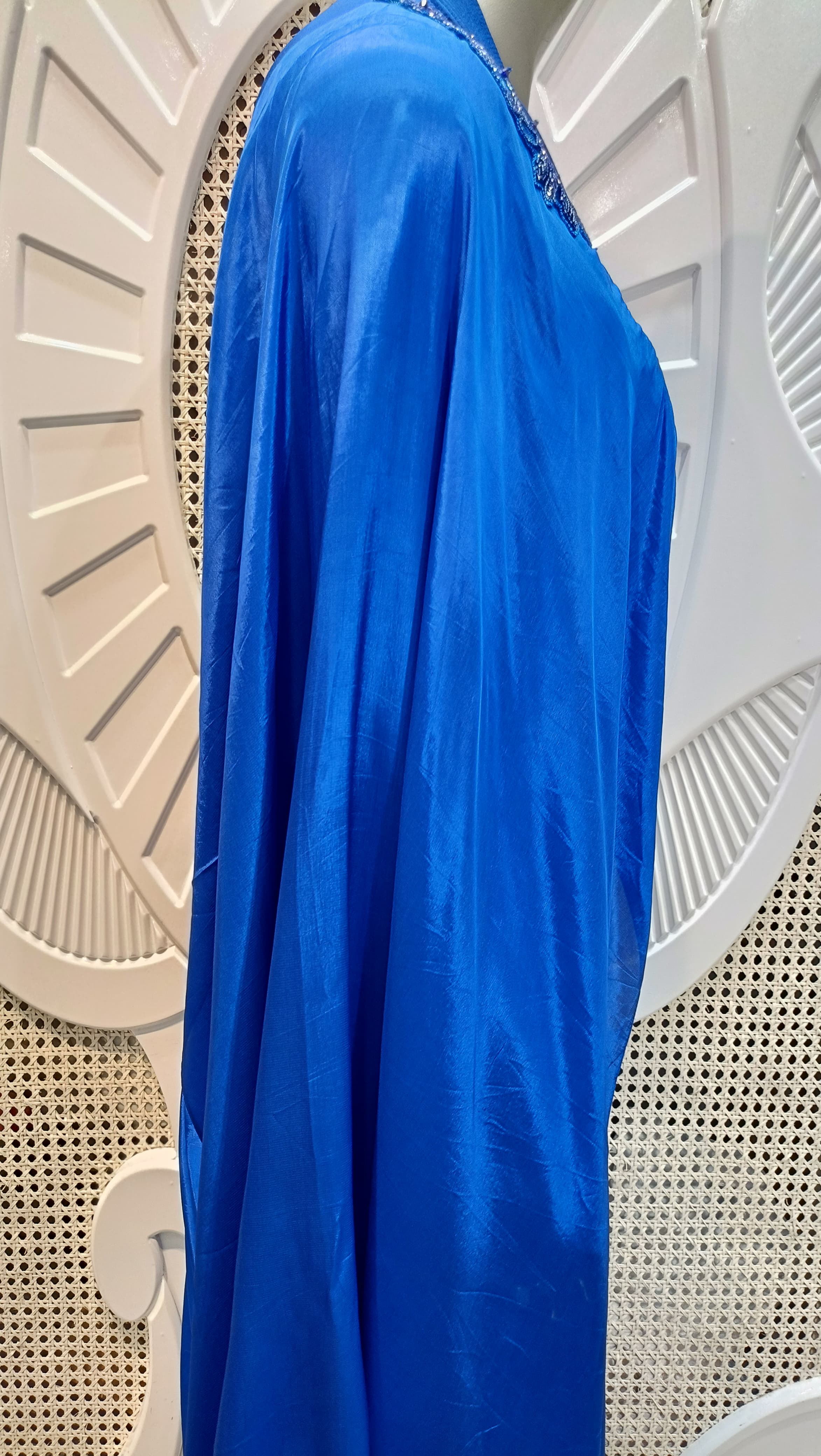 Royal Blue Embellished Cape Draped Skirt Set