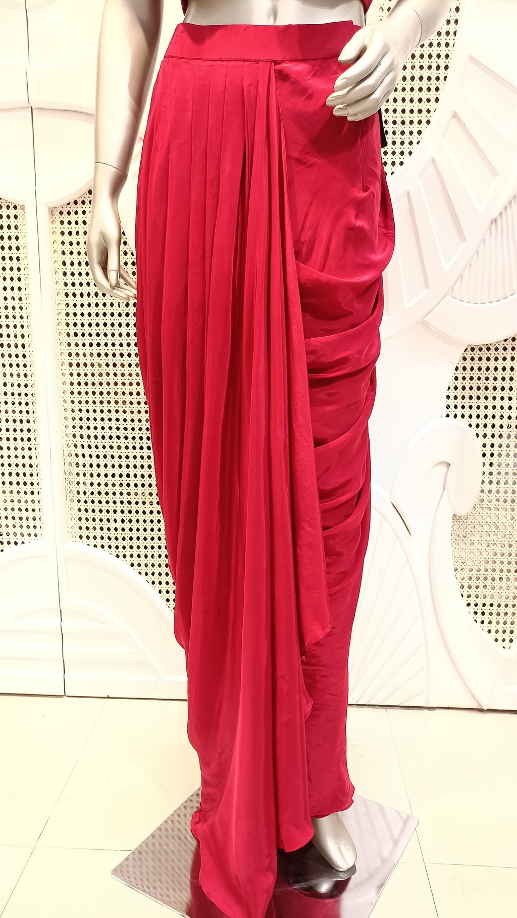 Fuchsia Pink Embellished Cape & Draped Skirt Set