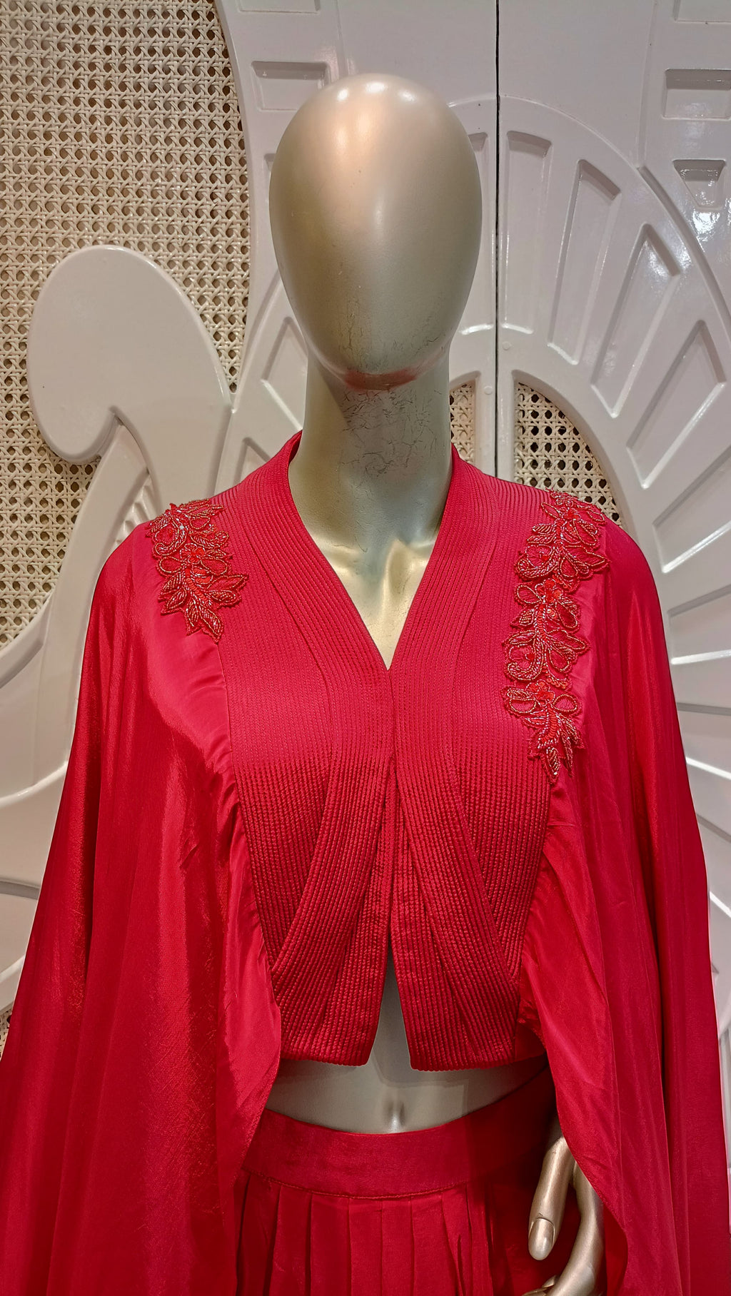 Fuchsia Pink Embellished Cape & Draped Skirt Set