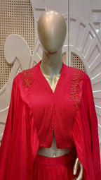 Fuchsia Pink Embellished Cape & Draped Skirt Set