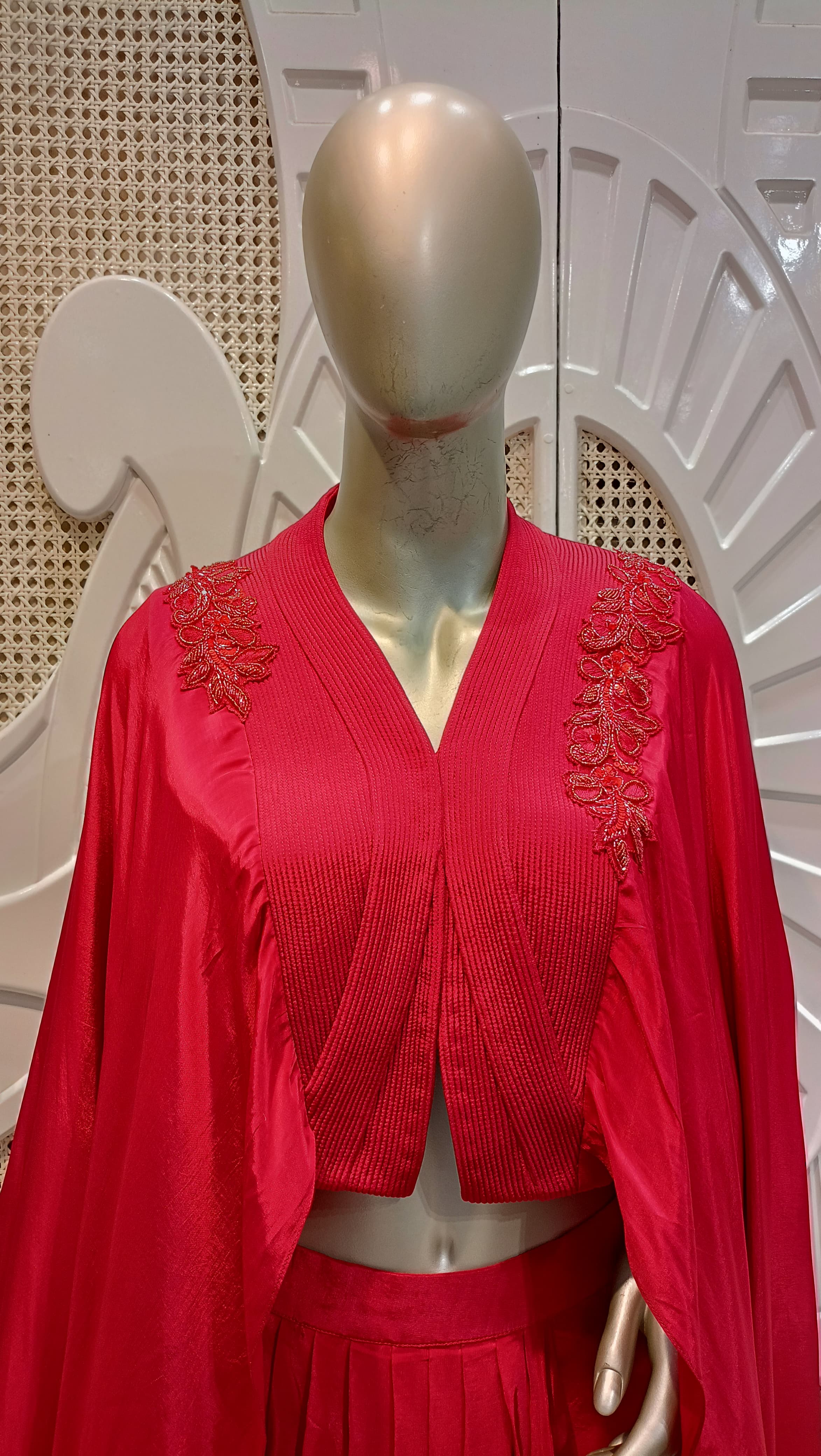 Fuchsia Pink Embellished Cape & Draped Skirt Set