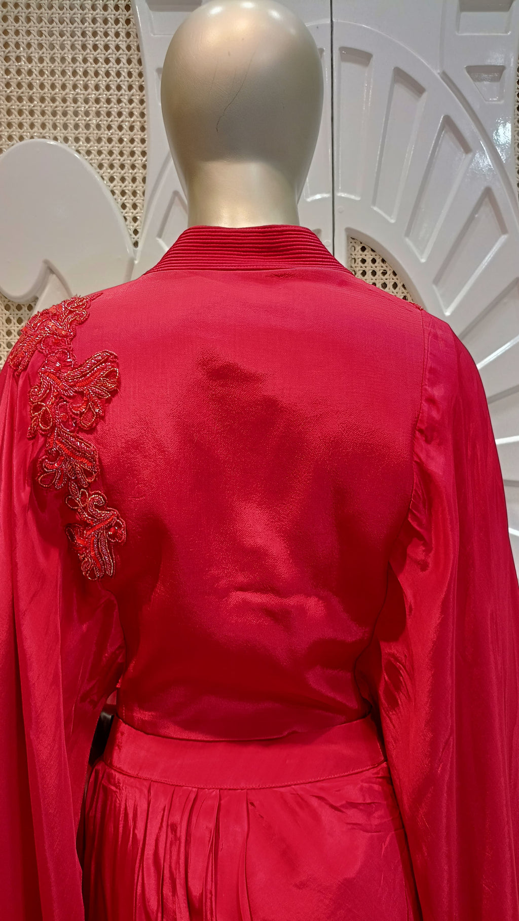 Fuchsia Pink Embellished Cape & Draped Skirt Set