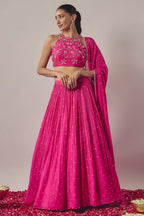 Fuchsia Pink Chinon Lehenga Set