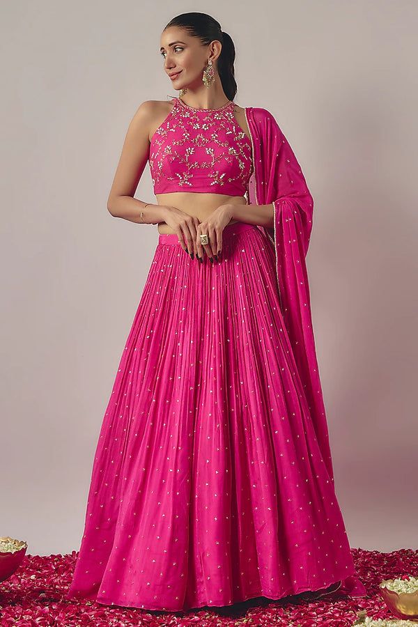 Fuchsia Pink Chinon Lehenga Set