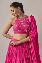 Fuchsia Pink Chinon Lehenga Set