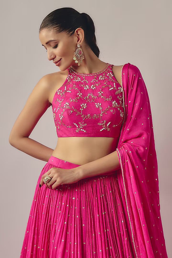Fuchsia Pink Chinon Lehenga Set