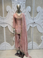 Old Rose Embroidered Silk Kurta Farshi Salwar Set