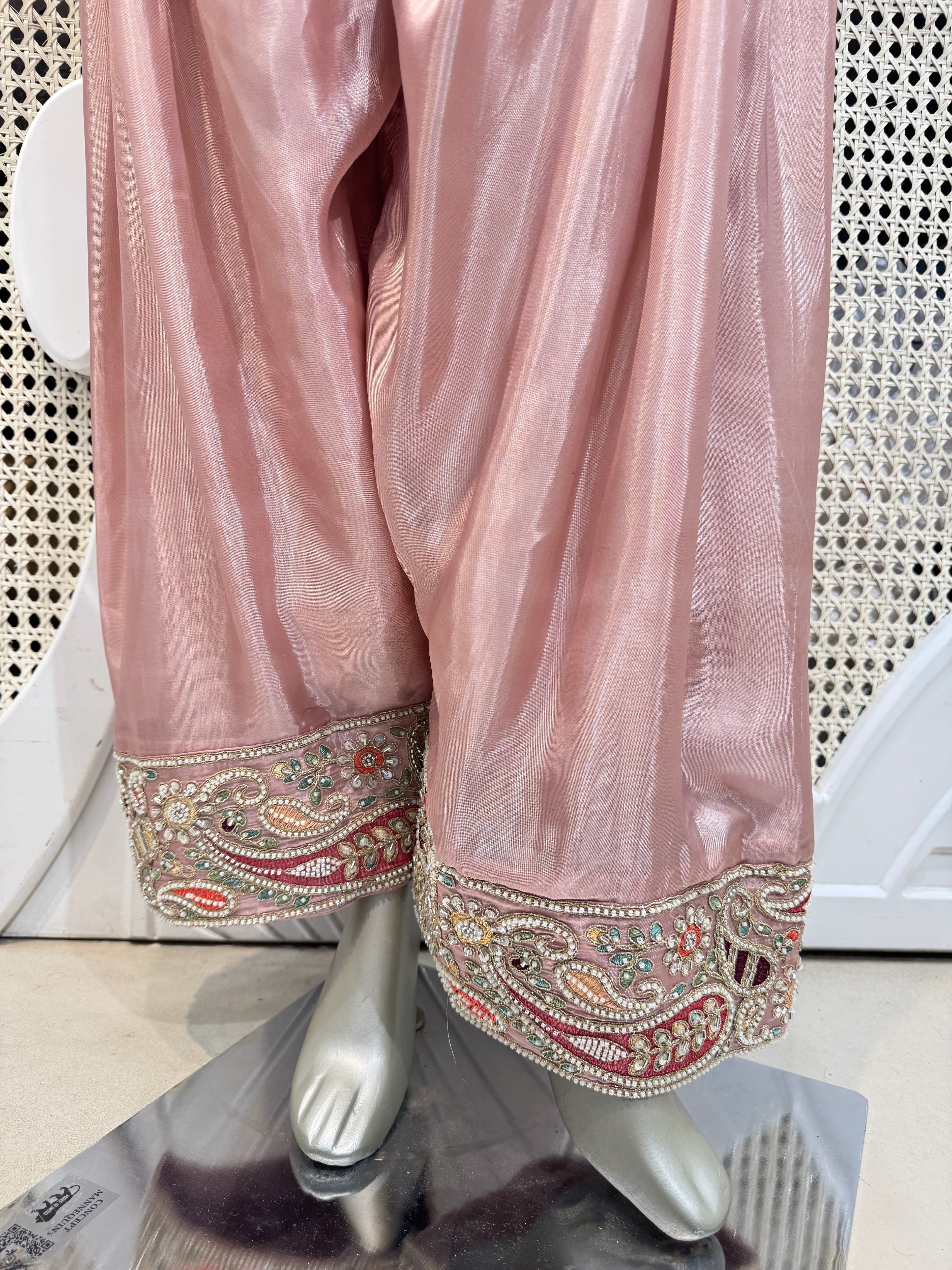 Old Rose Embroidered Silk Kurta Farshi Salwar Set