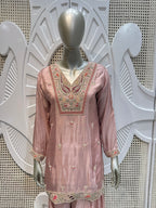 Old Rose Embroidered Silk Kurta Farshi Salwar Set