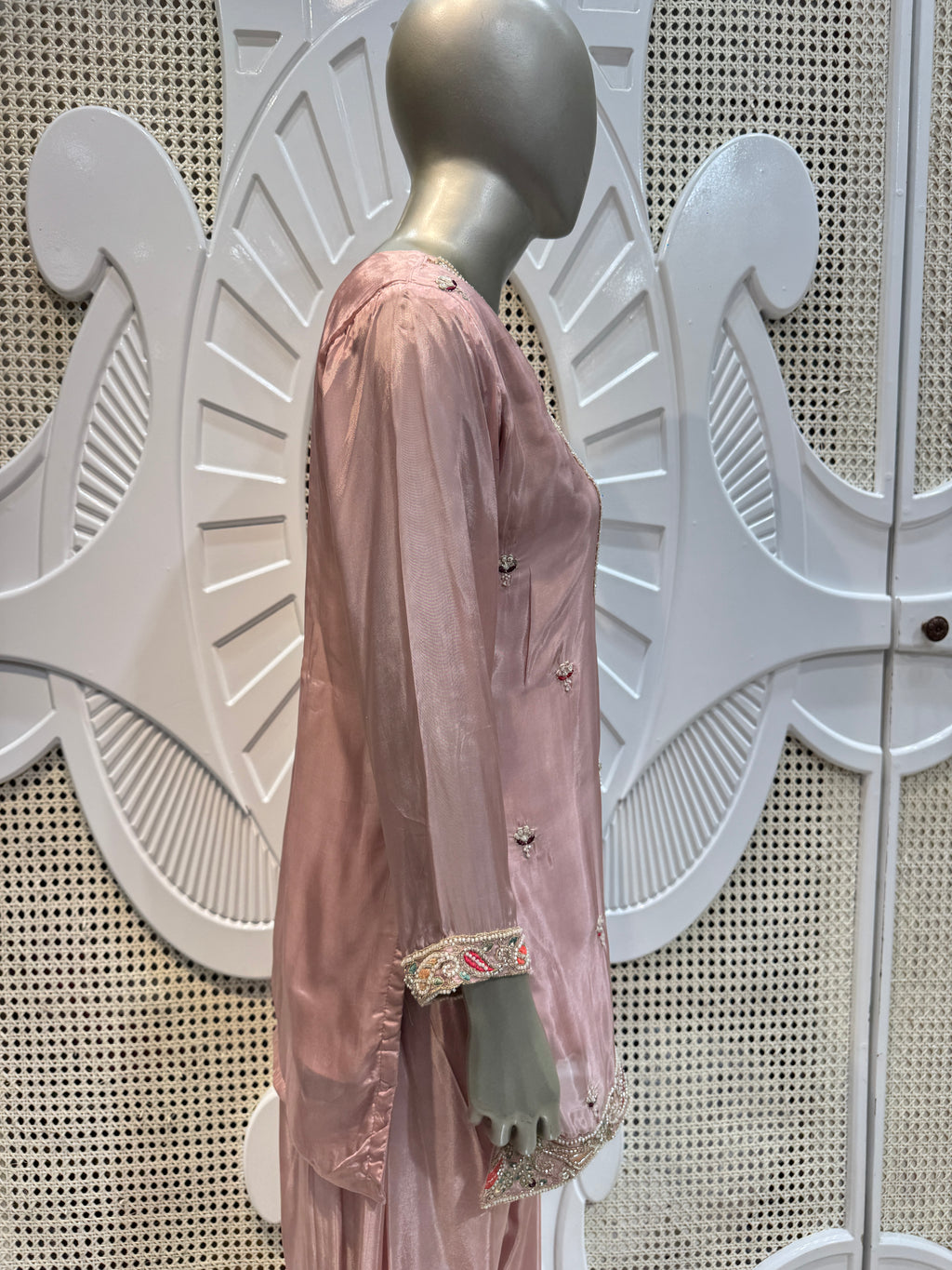 Old Rose Embroidered Silk Kurta Farshi Salwar Set