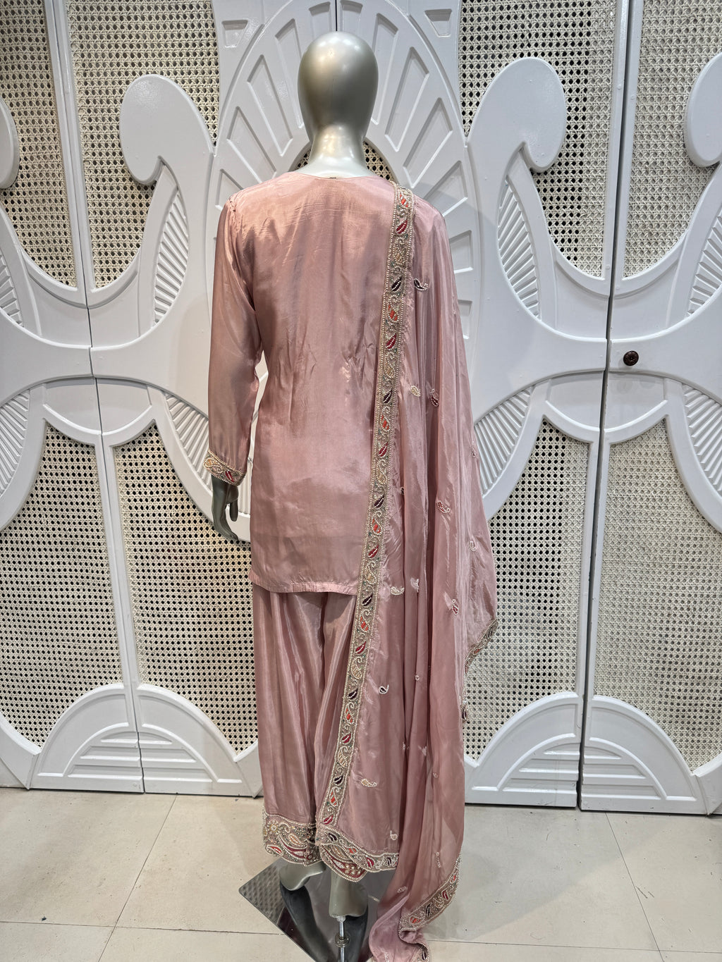 Old Rose Embroidered Silk Kurta Farshi Salwar Set