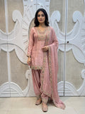 Old Rose Embroidered Silk Kurta Farshi Salwar Set